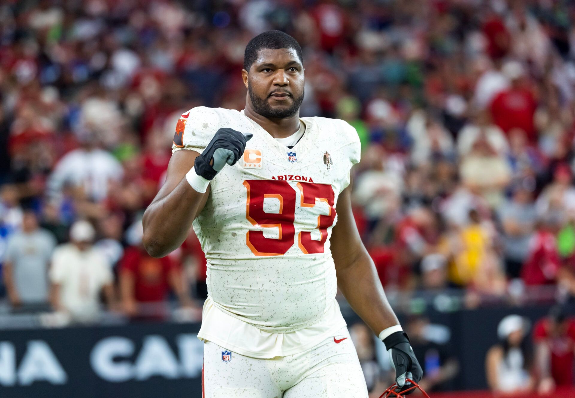 Arizona Cardinals defensive lineman Calais Campbell (93) against the Seattle Seahawks at State Farm Stadium.