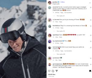 Screenshot of Jannik Sinner's Instagram post featuring Taylor Townsend's comment | Source: IG/janniksin