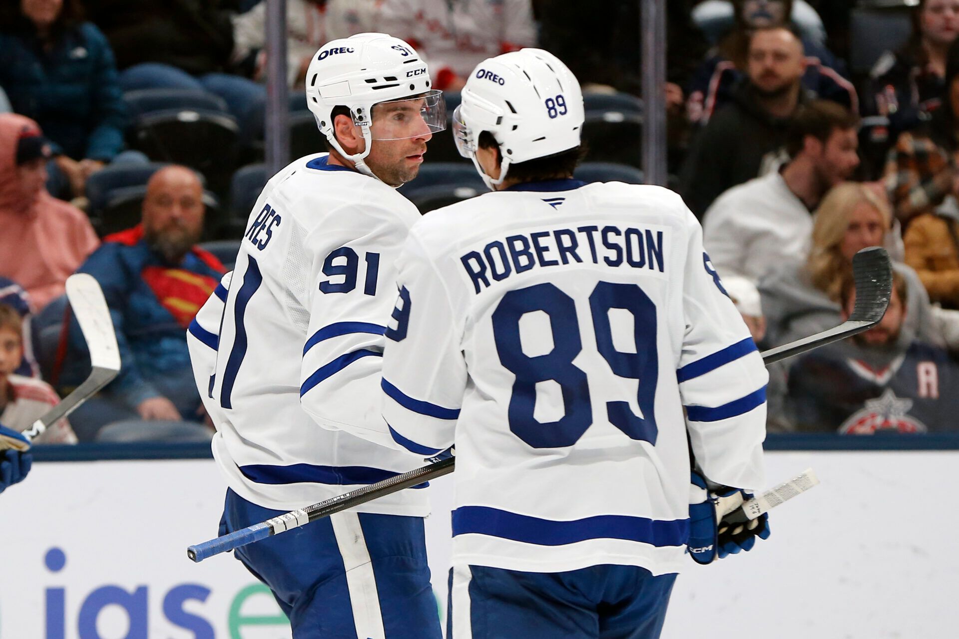 Toronto Maple Leafs center John Tavares (91) celebrates his goal against the Columbus Blue Jackets during the third period at Nationwide Arena.