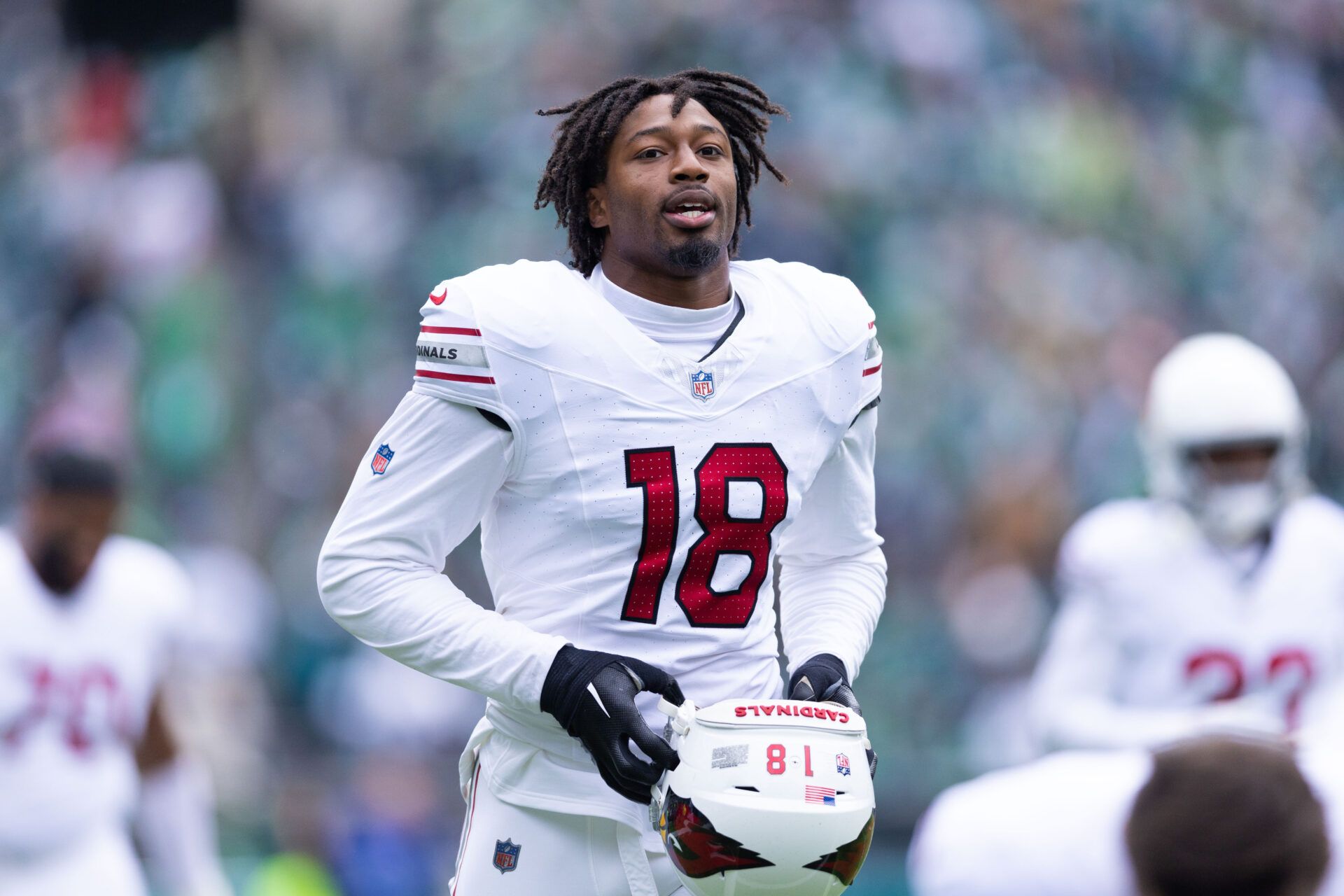 Arizona Cardinals linebacker BJ Ojulari (18) before action against the Philadelphia Eagles at Lincoln Financial Field.