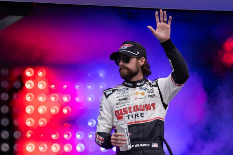 NASCAR Cup Series driver Ryan Blaney (12) is introduced at Charlotte Motor Speedway Road Course.