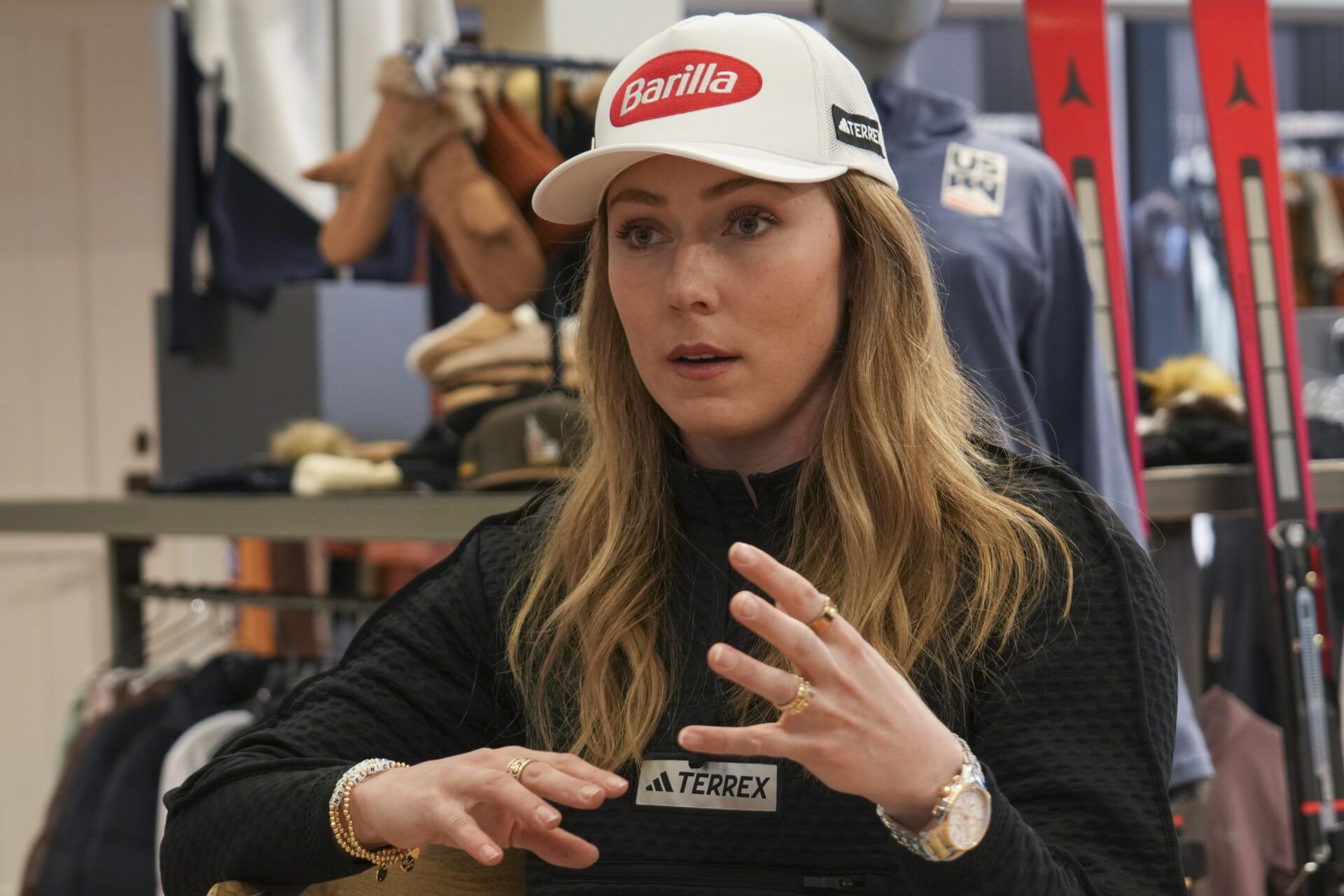 Mikaela Shiffrin sits for an interview with USA TODAY in  Sun Valley.