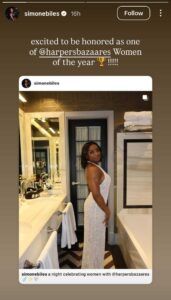 Screenshot of Biles' Instagram story 