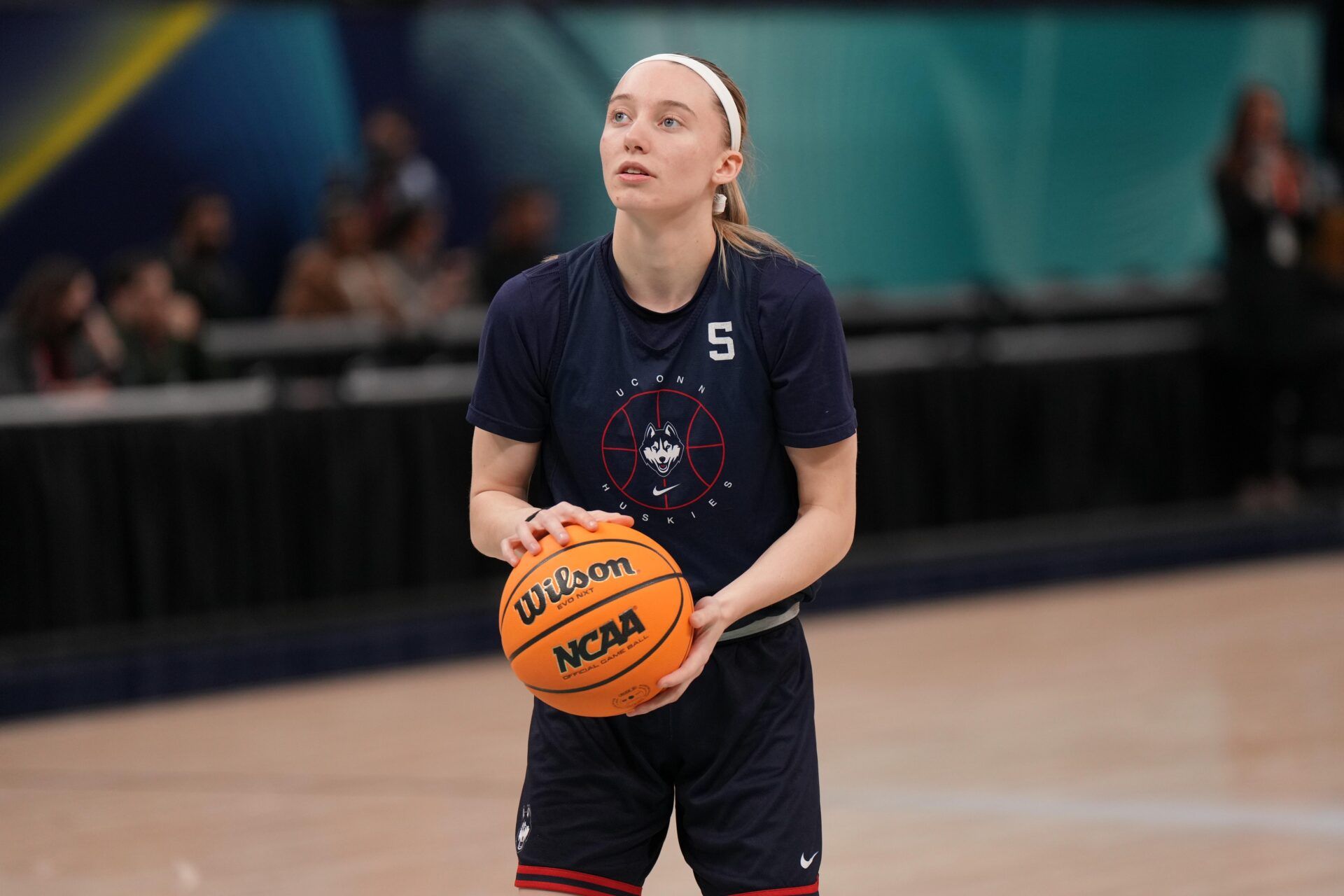 Connecticut Huskies guard Paige Beuckers during NCAA women's Final Four practice at Target Center.
