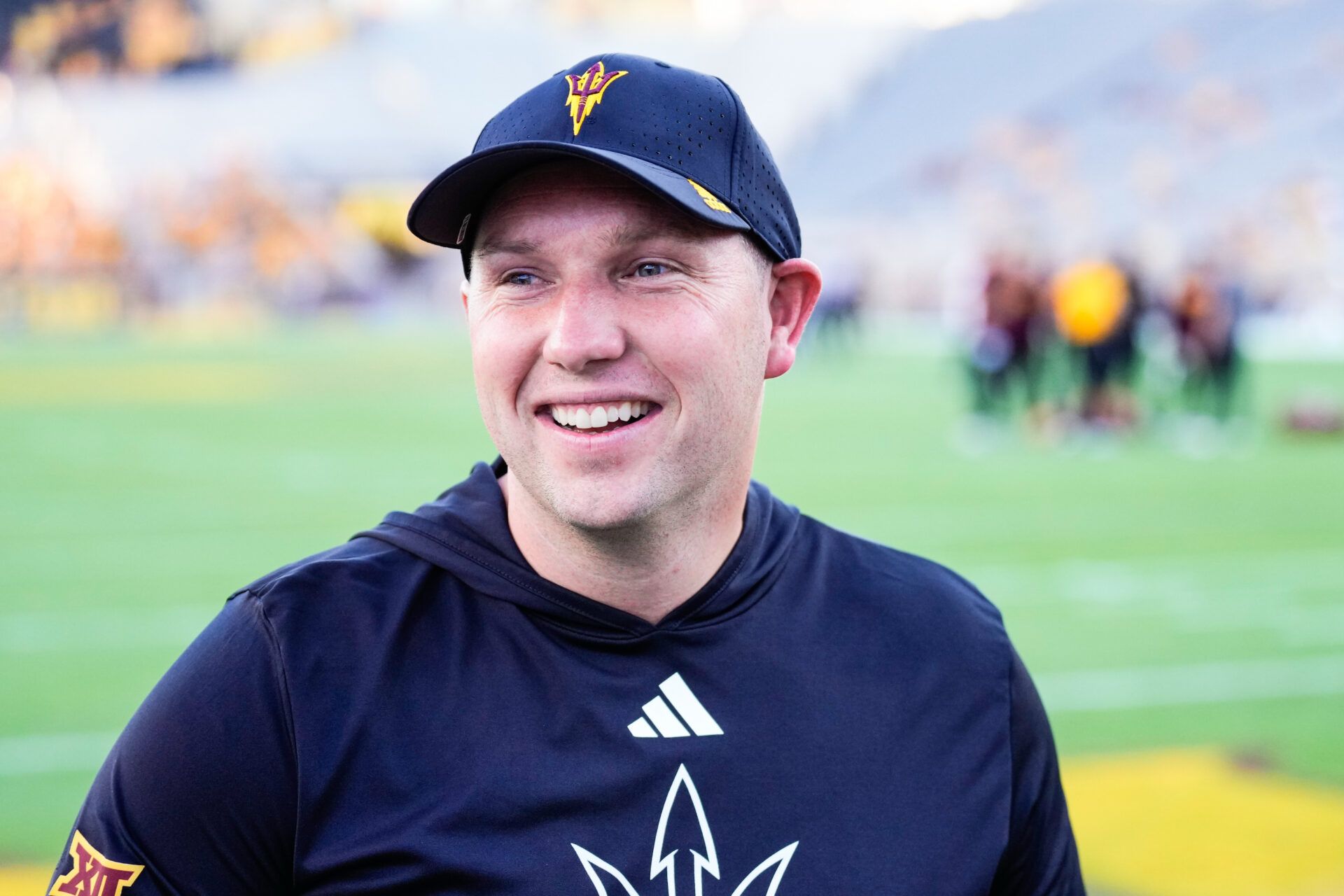 Arizona State Sun Devils head coach Kenny Dillingham speaks prior to a game against Northern Arizona University at Mountain America Stadium.