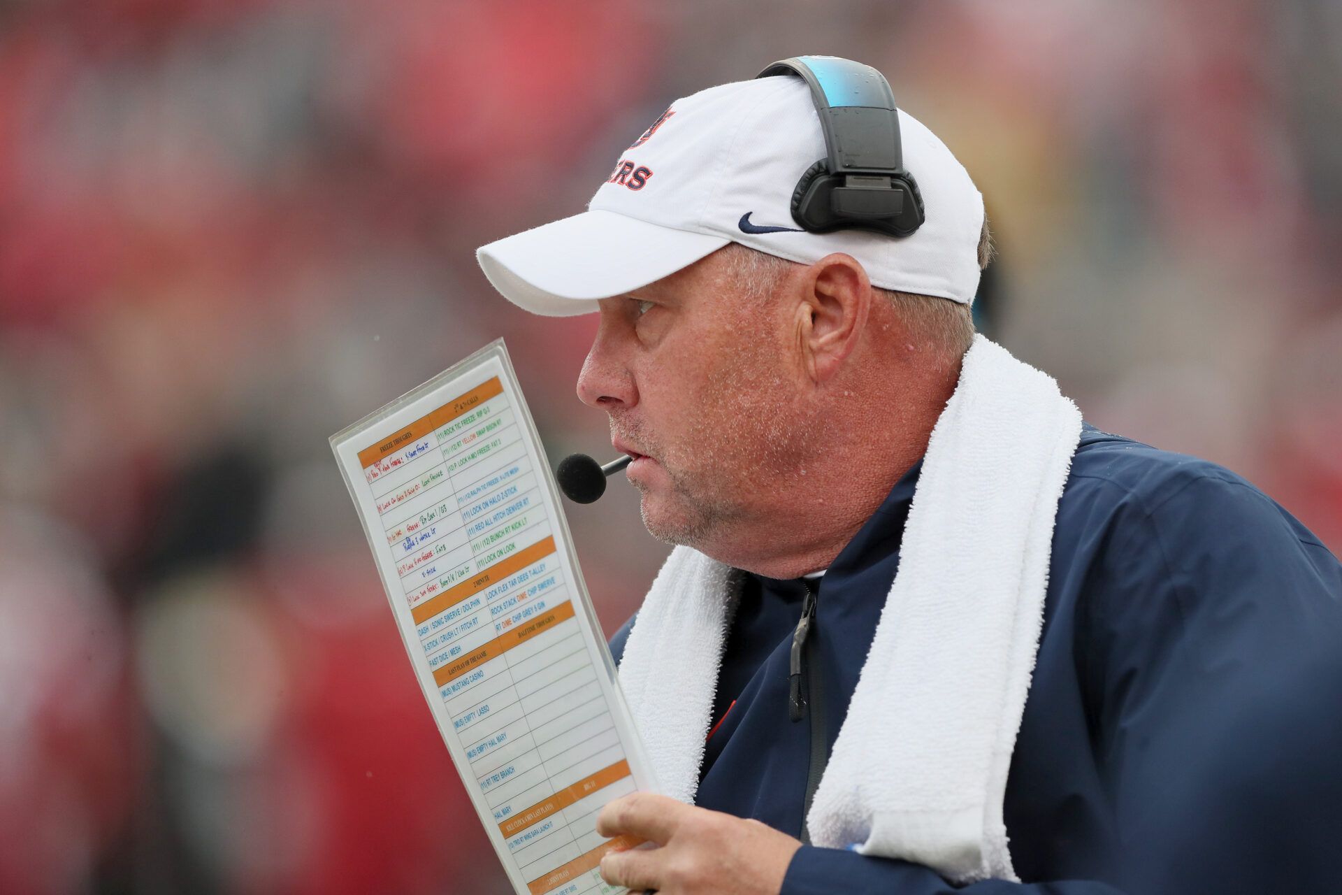 Auburn Tigers head coach Hugh Freeze during the fourth quarter against the Arkansas Razorbacks at Donald W. Reynolds Razorback Stadium.
