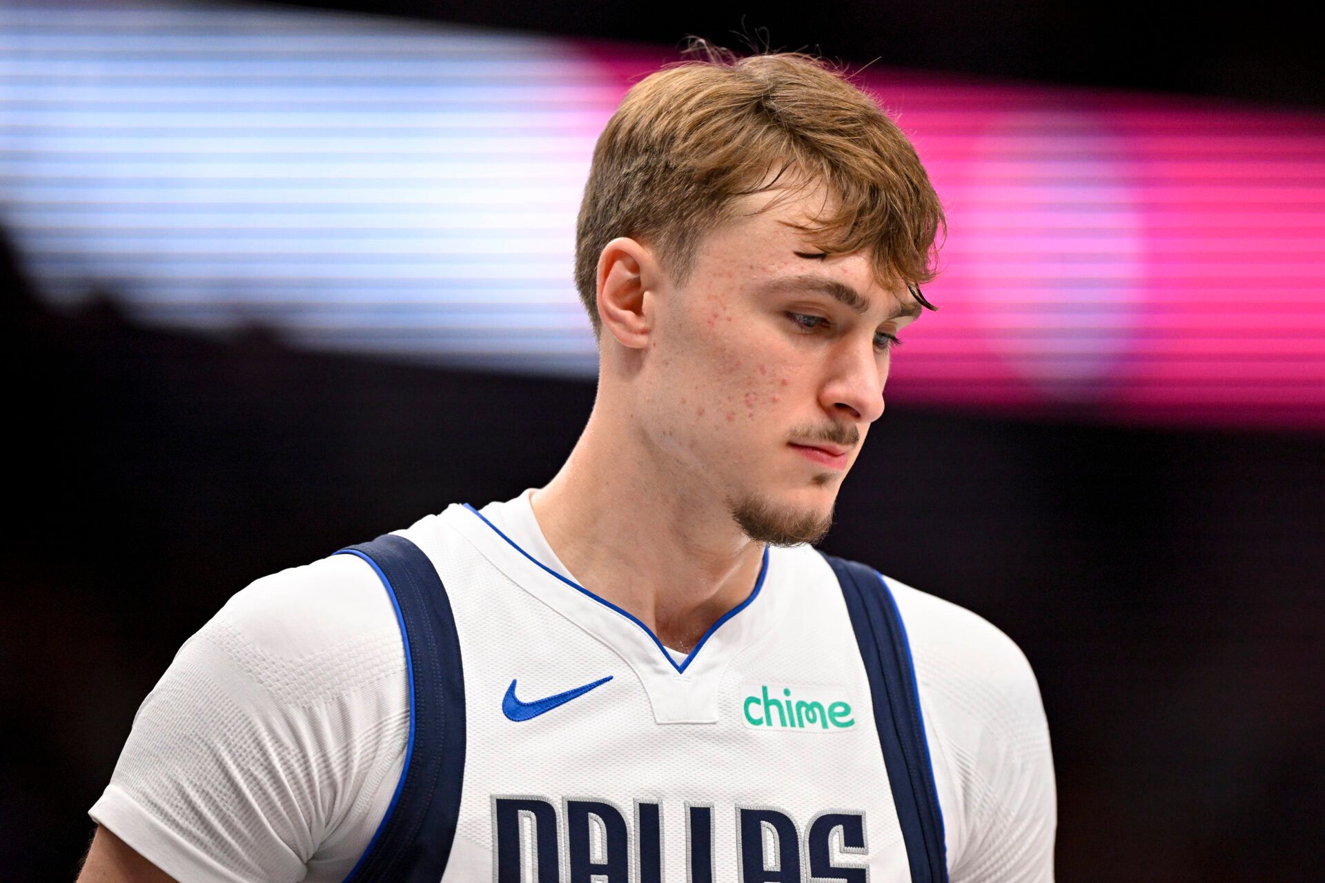 Dallas Mavericks forward Cooper Flagg (32) looks on during the first quarter against the Indiana Pacers at the American Airlines Center.