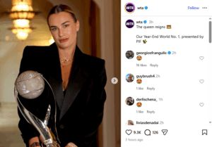 Screenshot of WTA's Instagram post featuring Georgios Frangulis reaction | Source: IG/wta