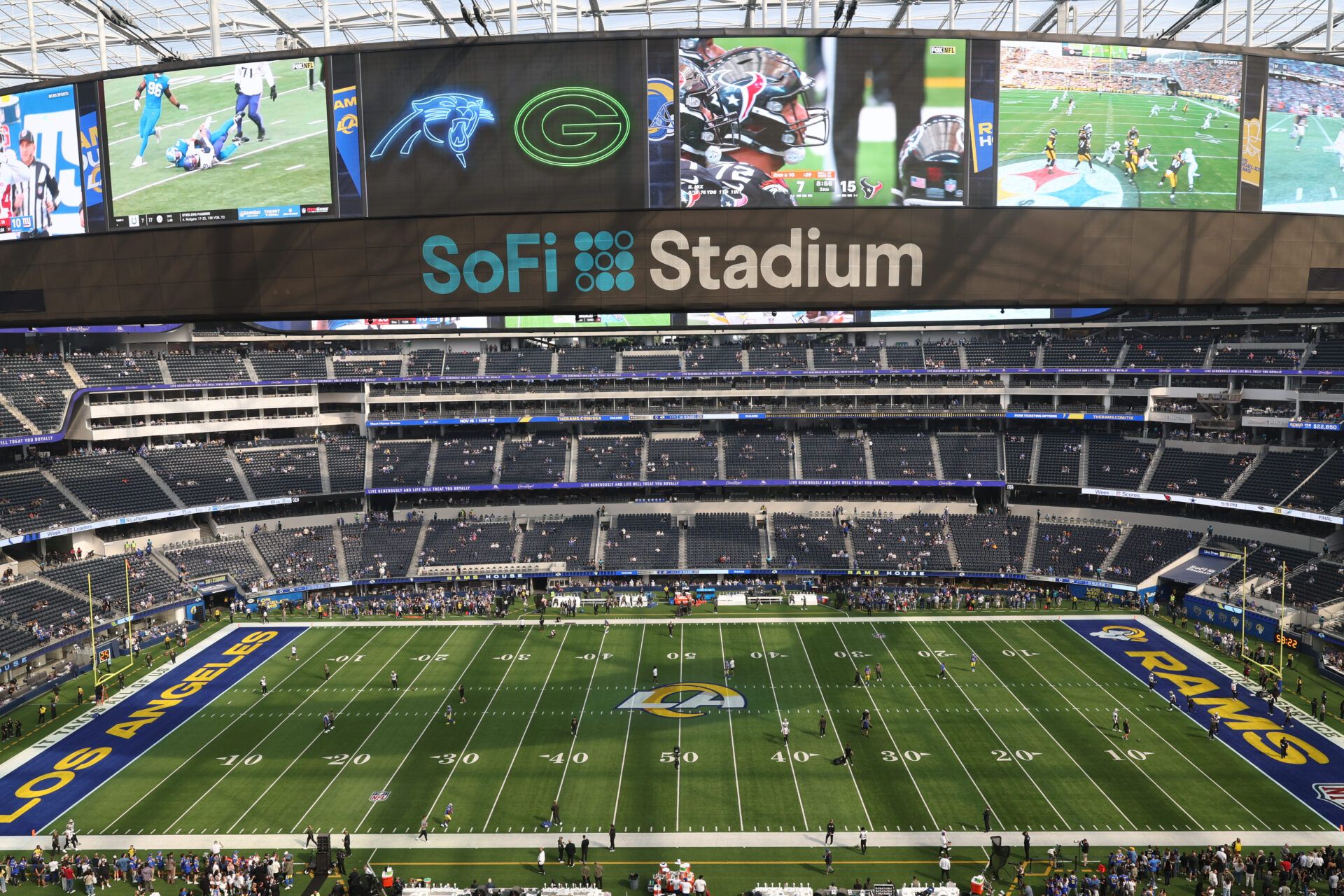 a general view of SoFi Stadium prior to a game between the Los Angeles Rams and the New Orleans Saints.