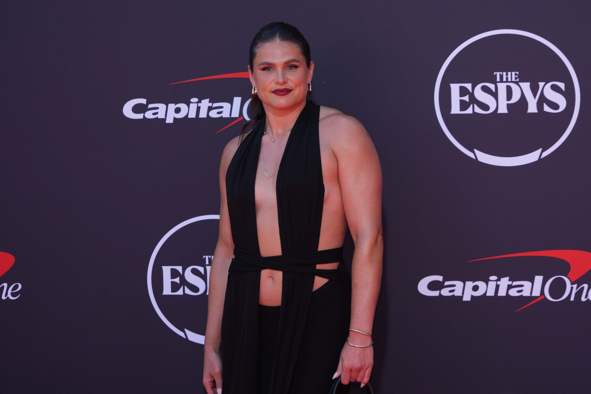 Ilona Maher poses on the ESPYs red carpet at the Dolby Theatre.