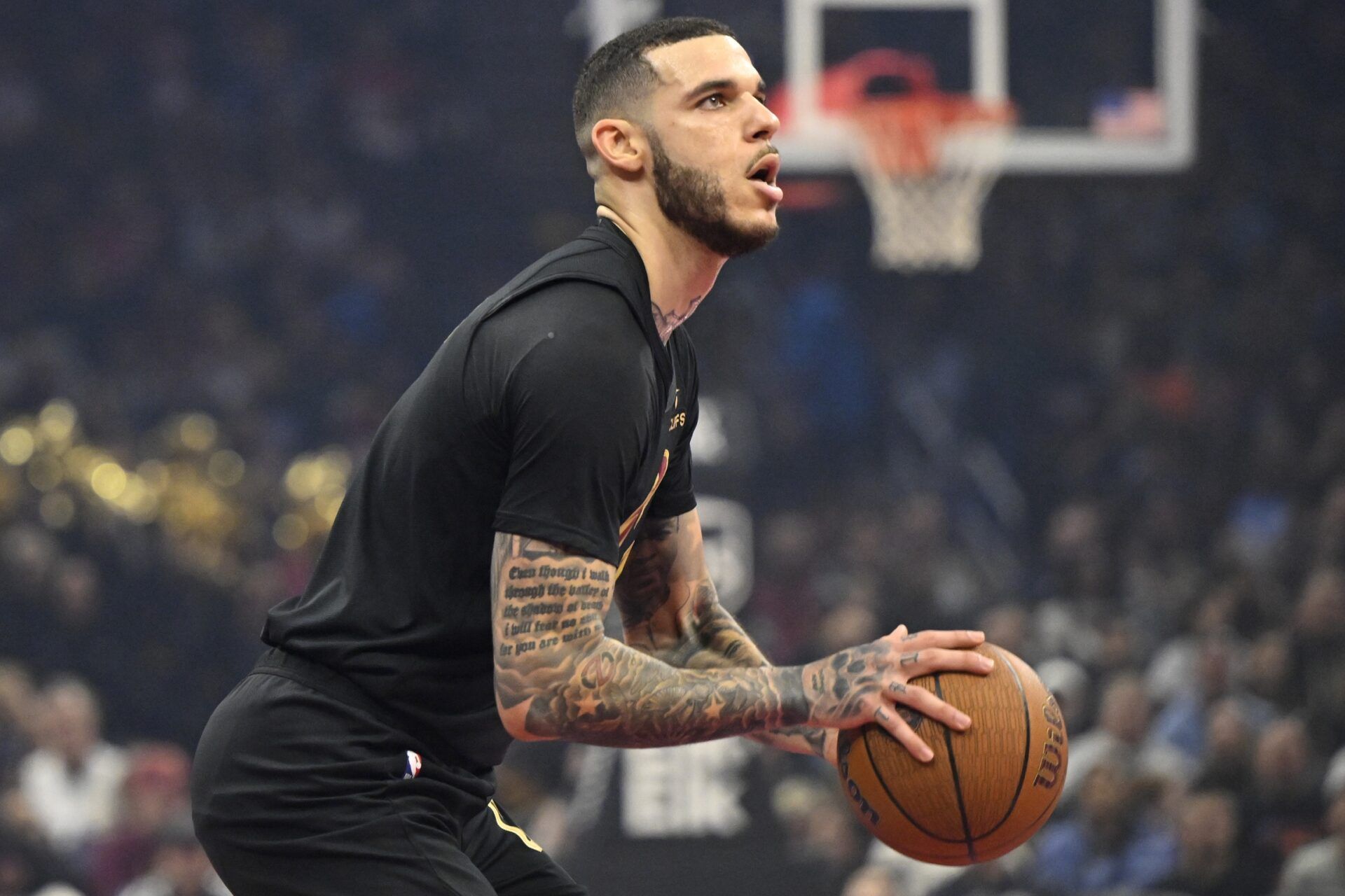 Cleveland Cavaliers guard Lonzo Ball (2) looks to shoot in the first quarter against the Toronto Raptors at Rocket Arena.