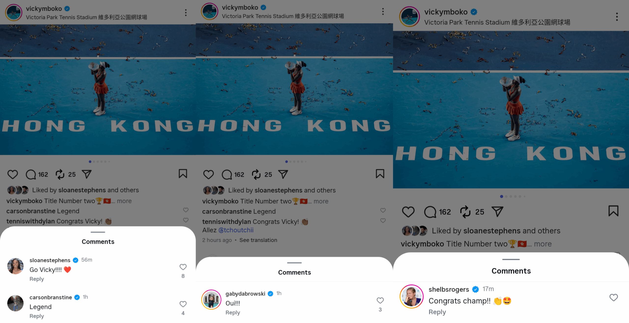 Screen grab of Players reacting to Victoria Mboko's Hong Kong Open title win