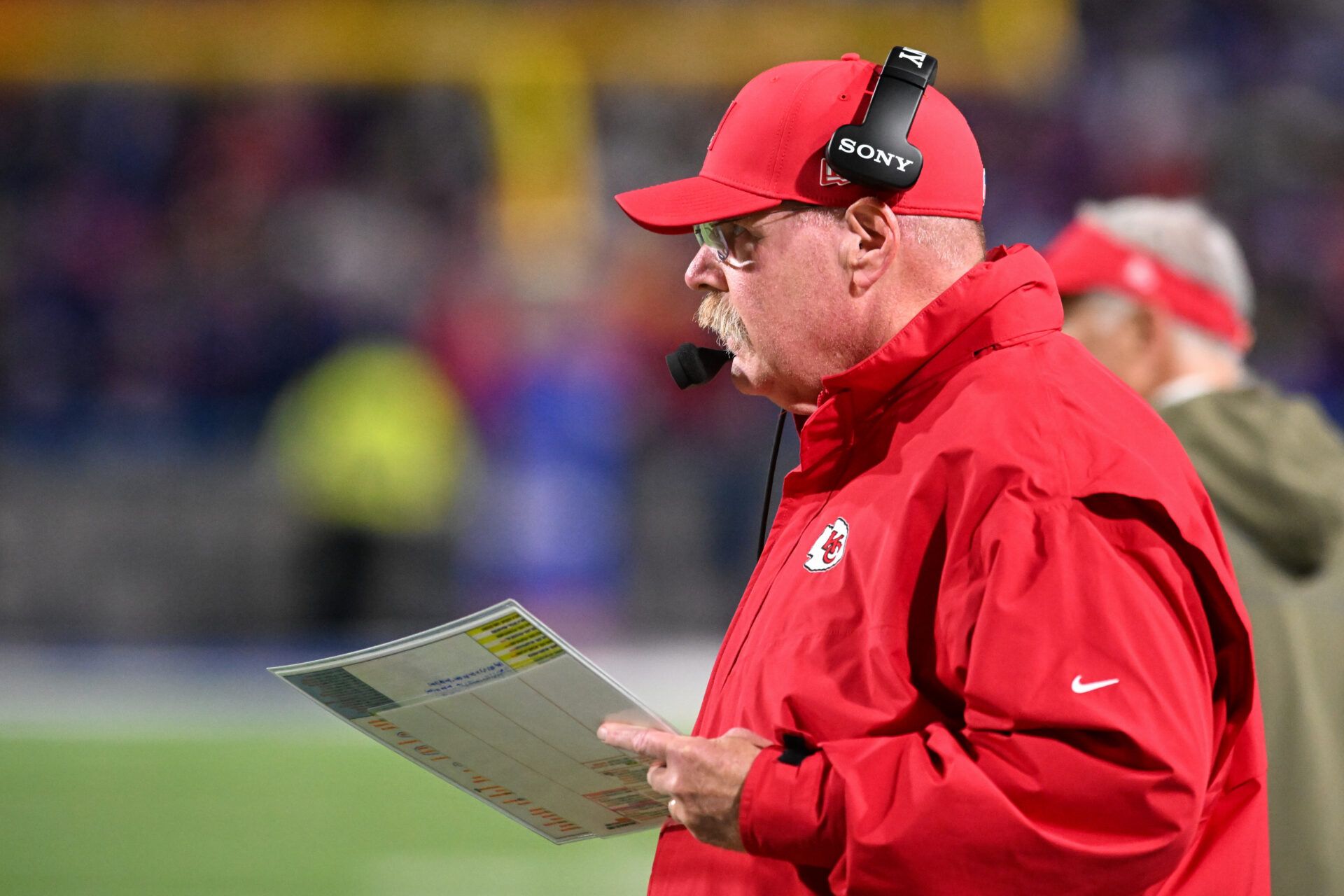 Kansas City Chiefs head coach Andy Reid looks on in the second quarter against the Buffalo Bills at Highmark Stadium.