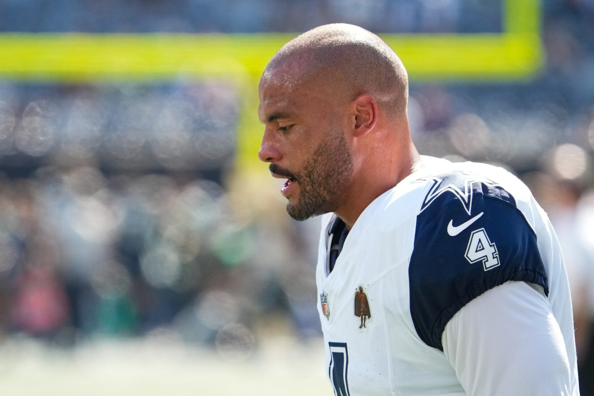 Dallas Cowboys quarterback Dak Prescott (4) on the field during warm ups prior to a game against the New York Jets at MetLife Stadium.