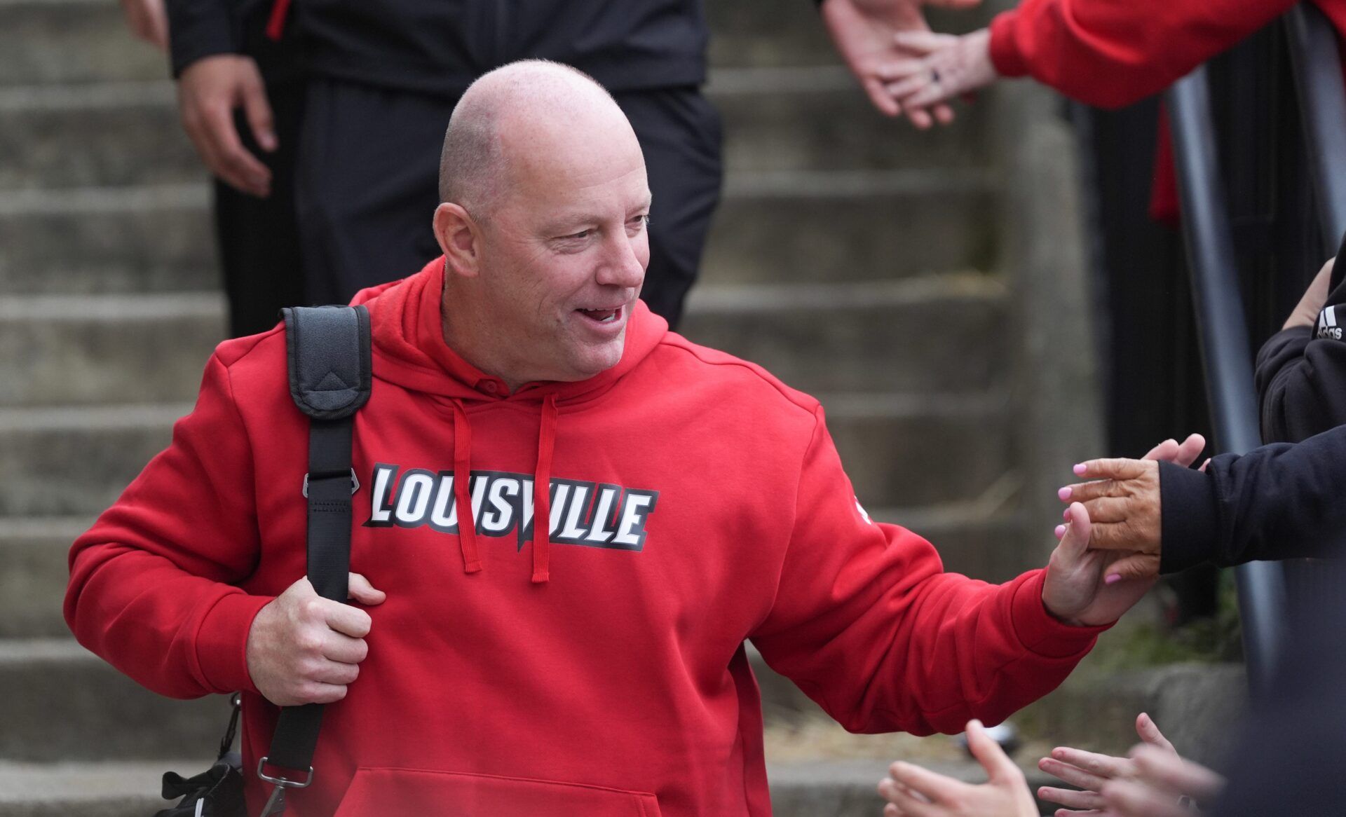 Louisville coach Jeff Brohm at the Card March at the Louisville versus Boston College game Saturday afternoon at L&N Stadium.
Oct. 25, 2025