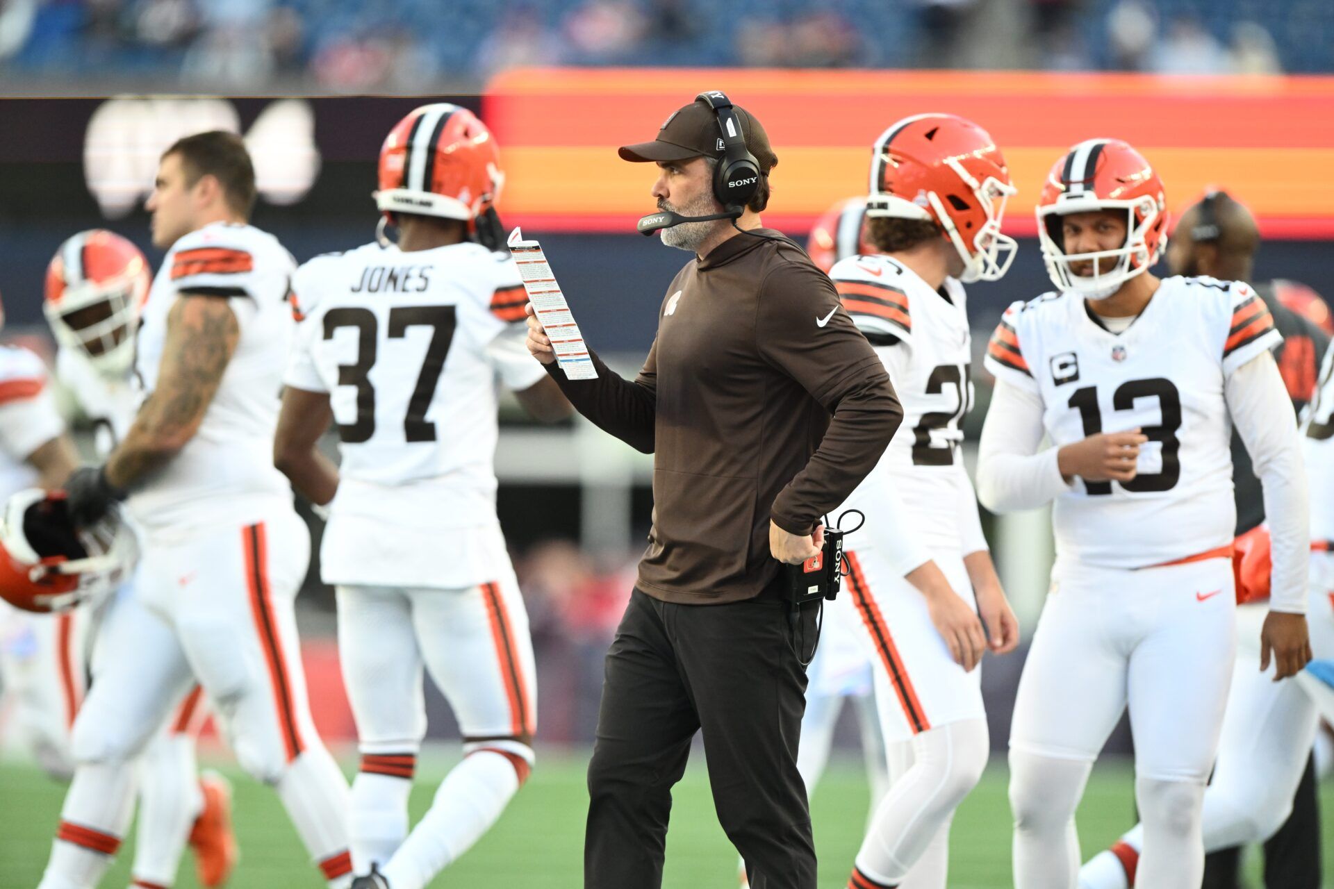 Cleveland Browns head coach Kevin Stefanski looks on during the fourth quarter against the New England Patriots at Gillette Stadium.