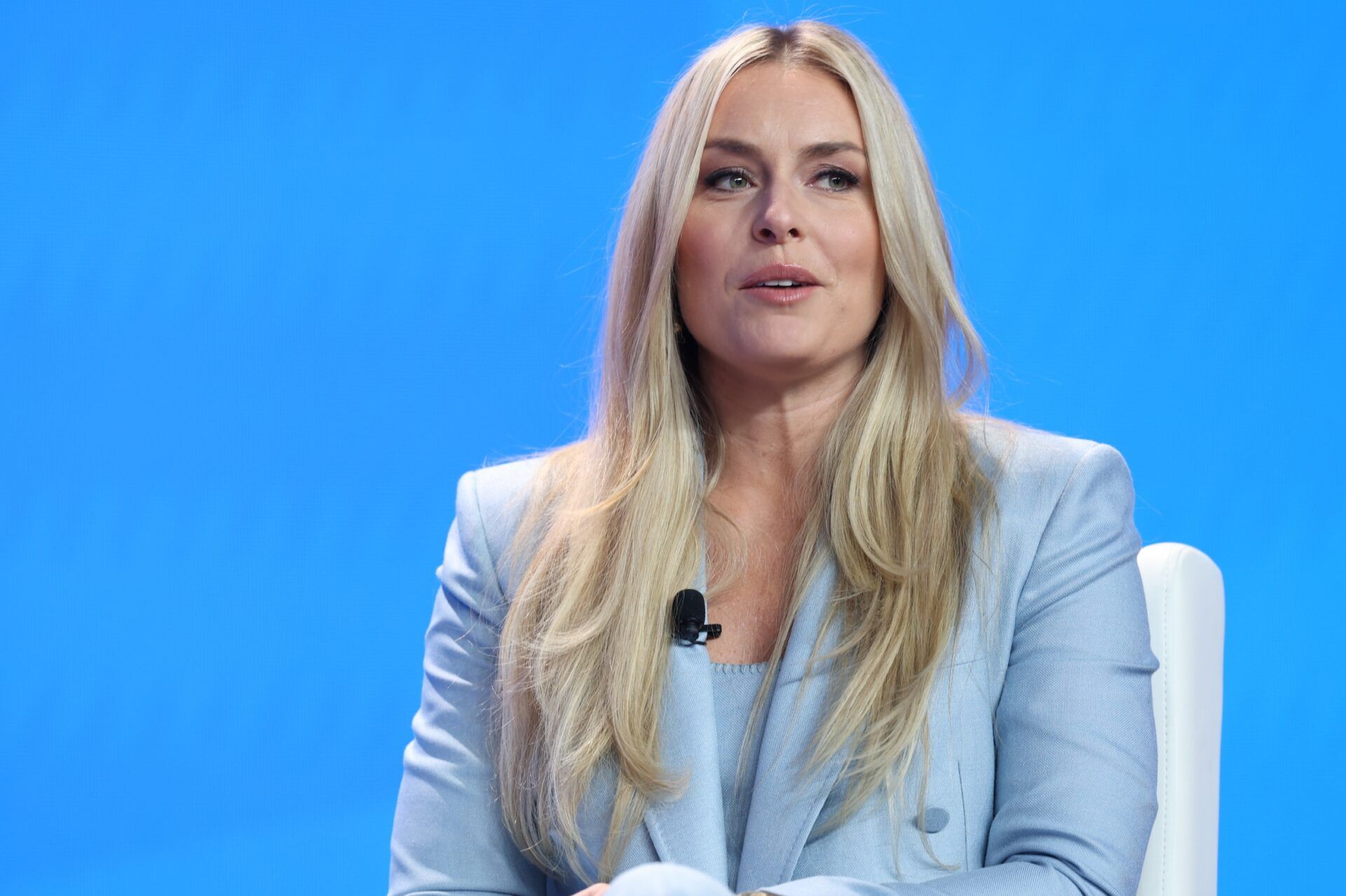 Olympic athlete Lindsey Vonn, Alpine Skiing, speaks with media during the U.S. Olympic Team Media Summit in preparation for the 2026 Milan Olympic Winter Games at Javits Center.