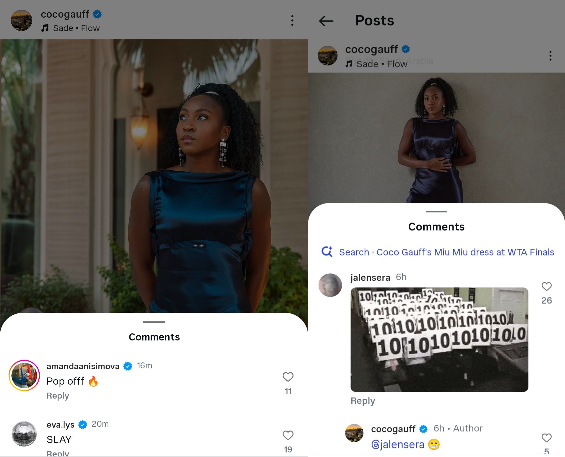 Screen grab of Coco Gauff's boyfriend Jalen Sera, Amanda Anisimova & Eva Lys' comments