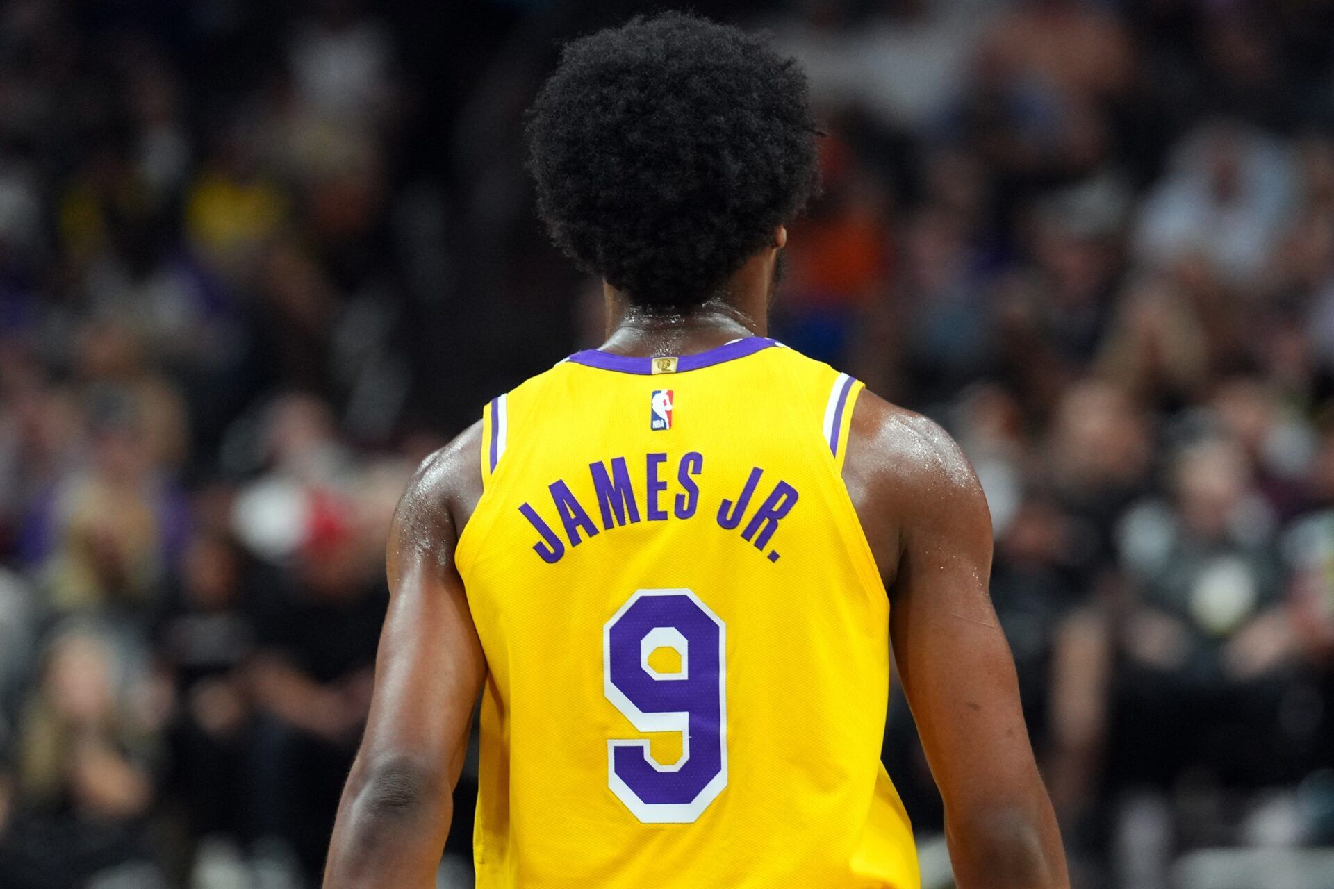 The details of the jersey of Los Angeles Lakers guard Bronny James (9) against the Phoenix Suns during the second half at Footprint Center.