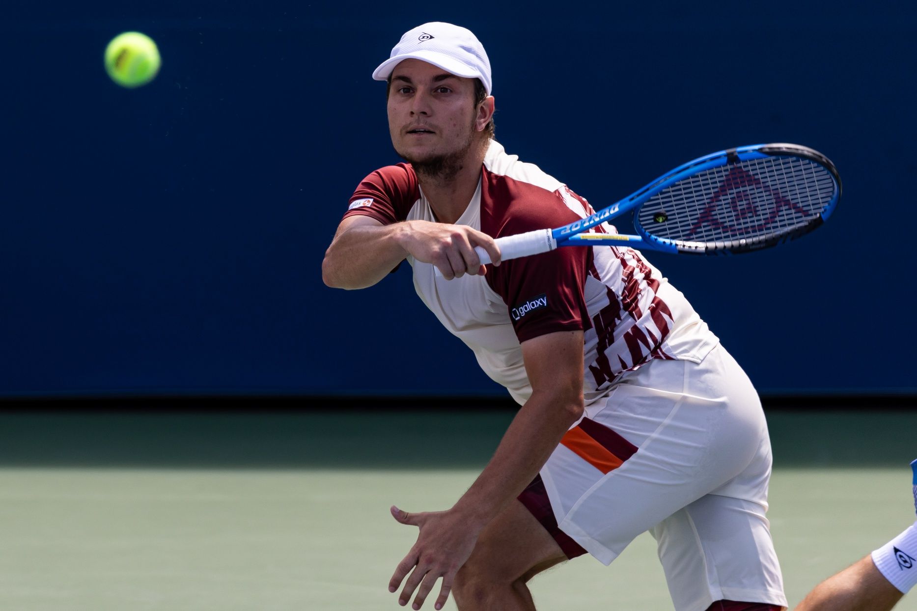 Miomir Kecmanovic of Serbia in action against Joao Fonseca of Brazil in the first round of the men’s singles at the US Open at Billie Jean King National Tennis Centre.