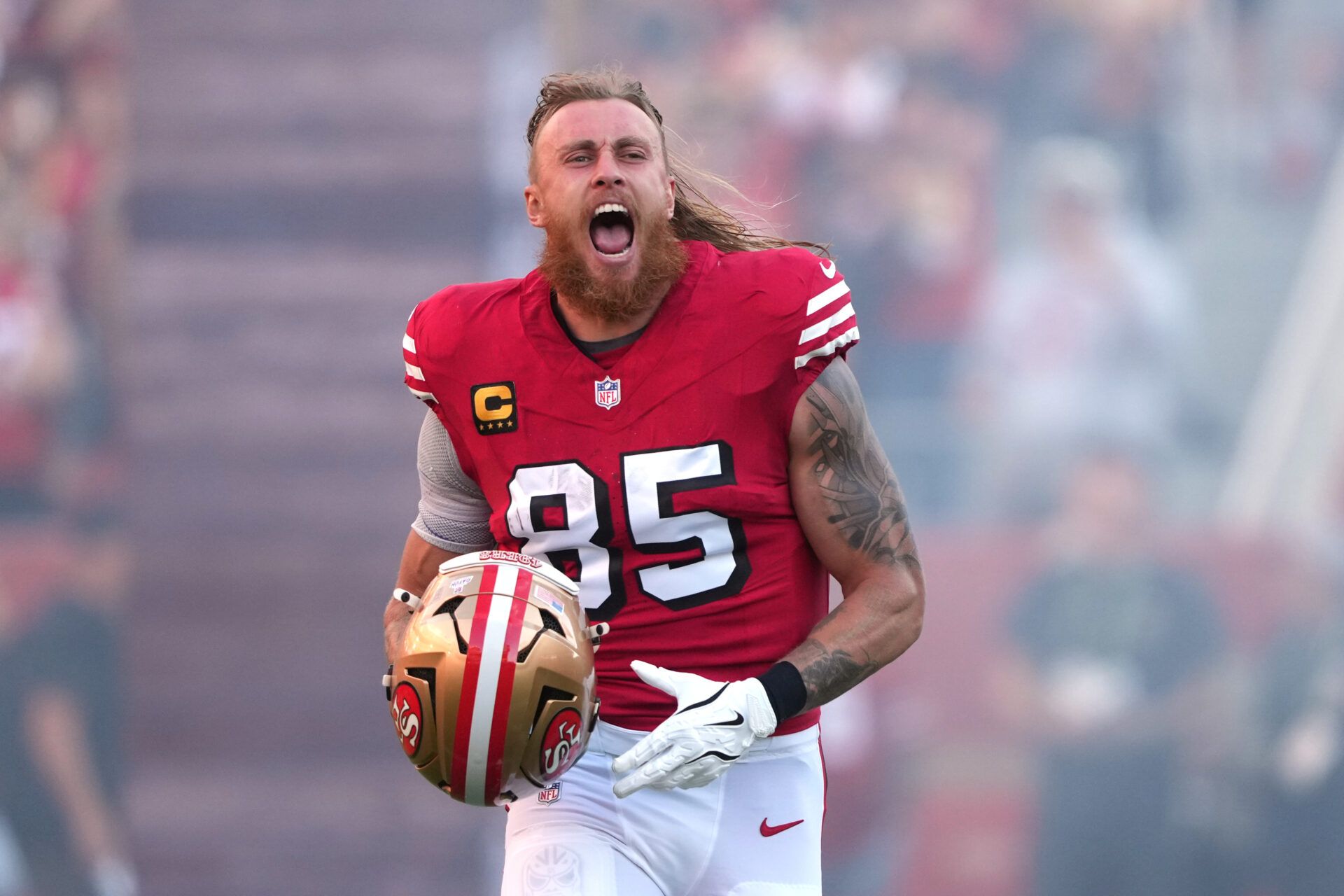 San Francisco 49ers tight end George Kittle (85) before the game against the Atlanta Falcons at Levi's Stadium.