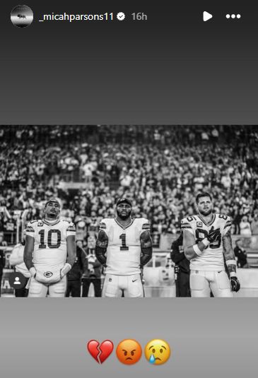 Micah Parsons IG story after TE Tucker Kraft's ACL injury. Credit: Micah Parsons on IG