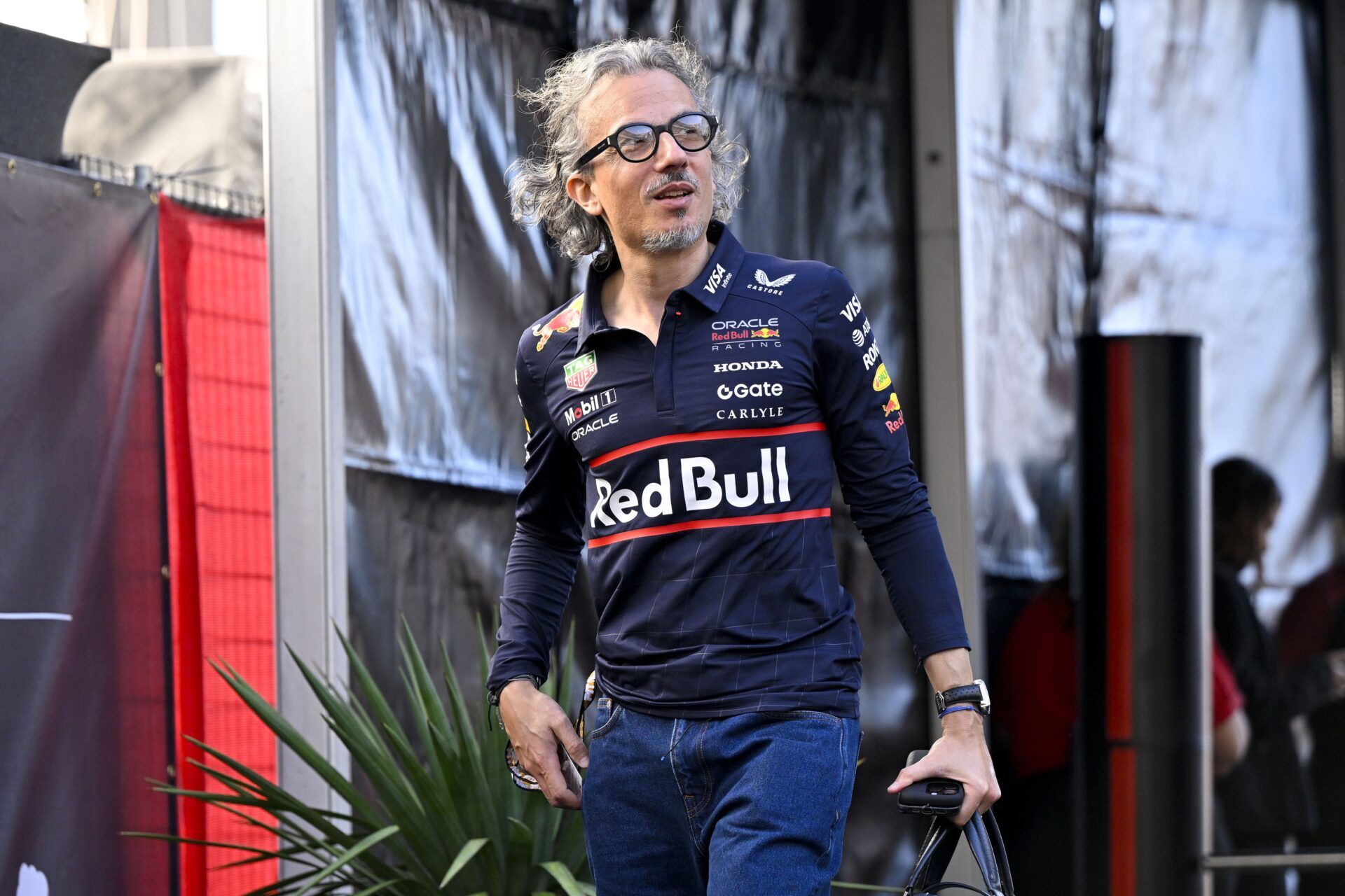 Oct 19, 2025; Austin, TX, USA; Oracle Red Bull Racing team principal Laurent Mekies arrives at the track before the start of the 2025 US Grand Prix at Circuit of The Americas Austin.