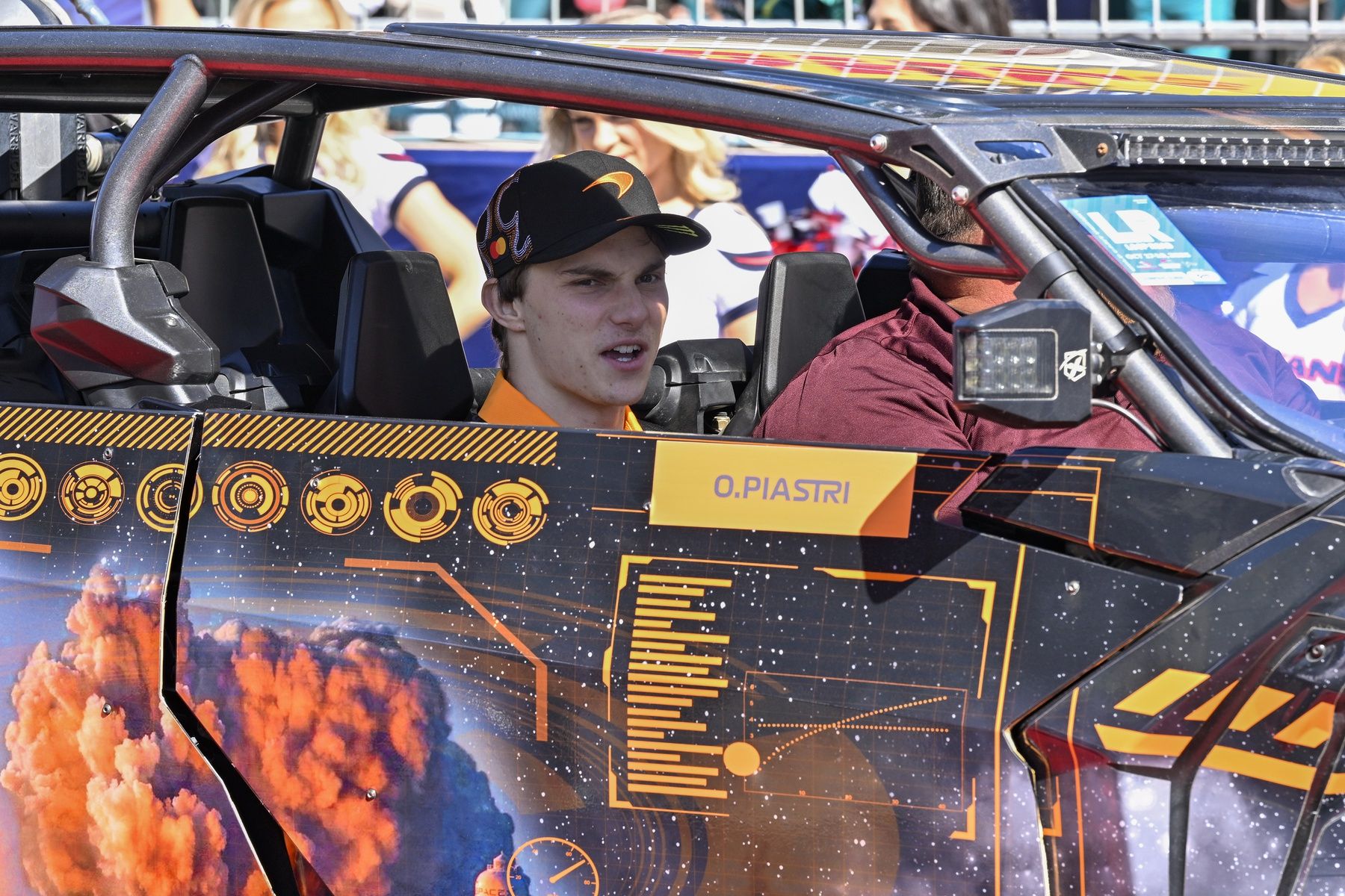 McLaren Formula 1 driver Oscar Piastri (81) of Team Australia rides in a four wheel drive vehicle in the driver’s parade before the start of the 2025 US Grand Prix at Circuit of The Americas Austin.