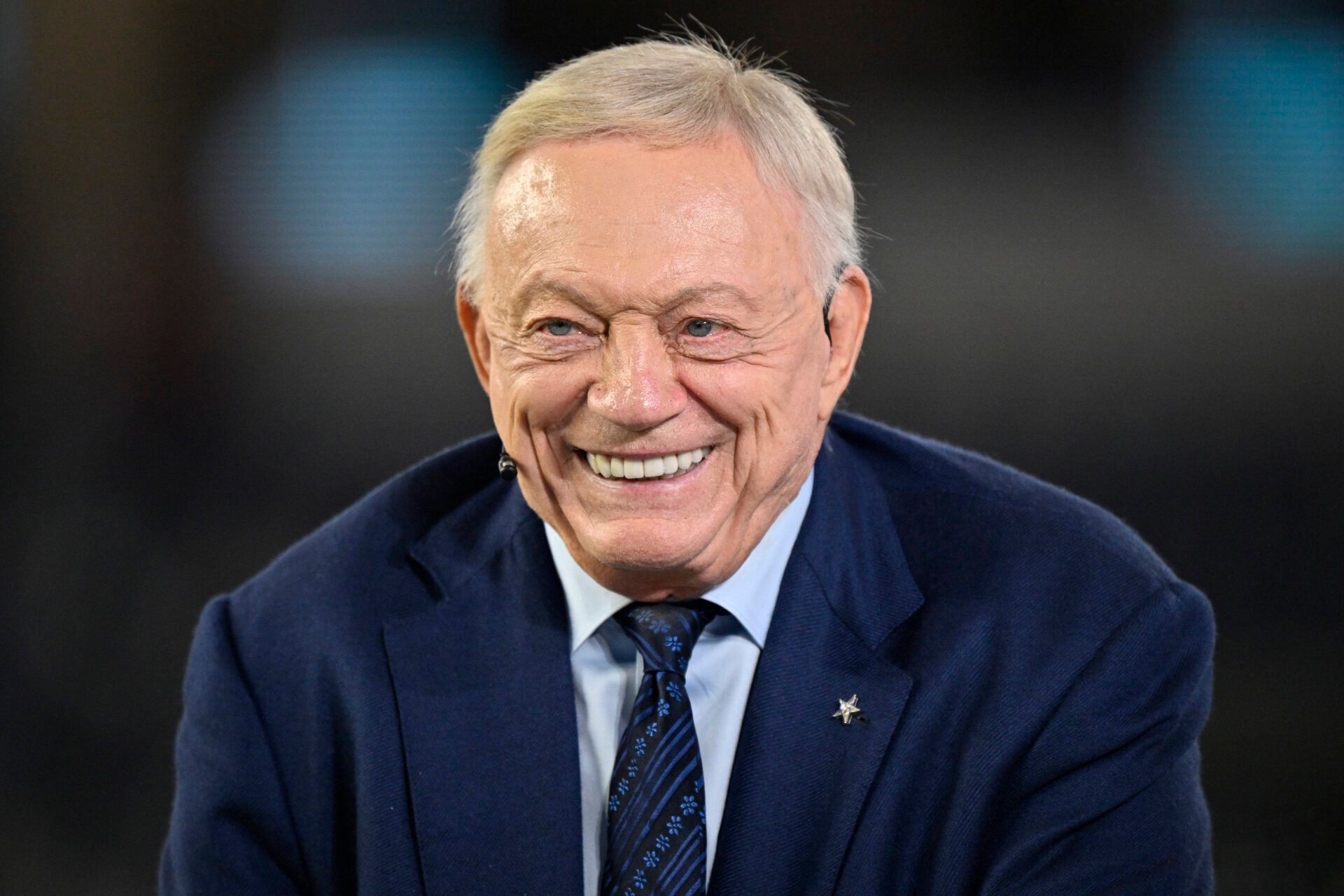 Dallas Cowboys owner Jerry Jones talks before the game against the Arizona Cardinals at AT&T Stadium.