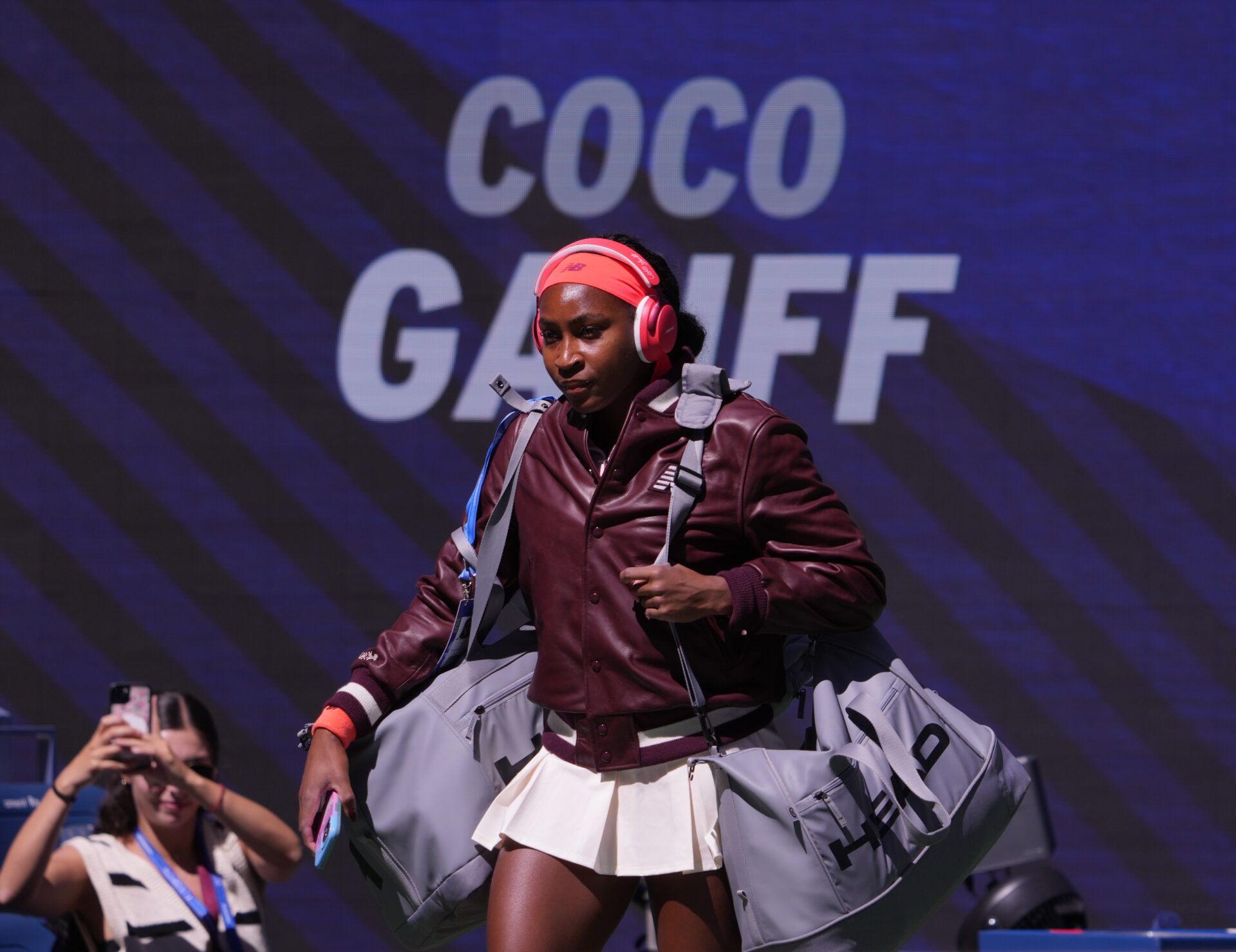 American star Coco Gauff receives a heartfelt reaction from her mother, Candi, to her Miu Miu outfit featured at the WTA Finals Photoshoot.