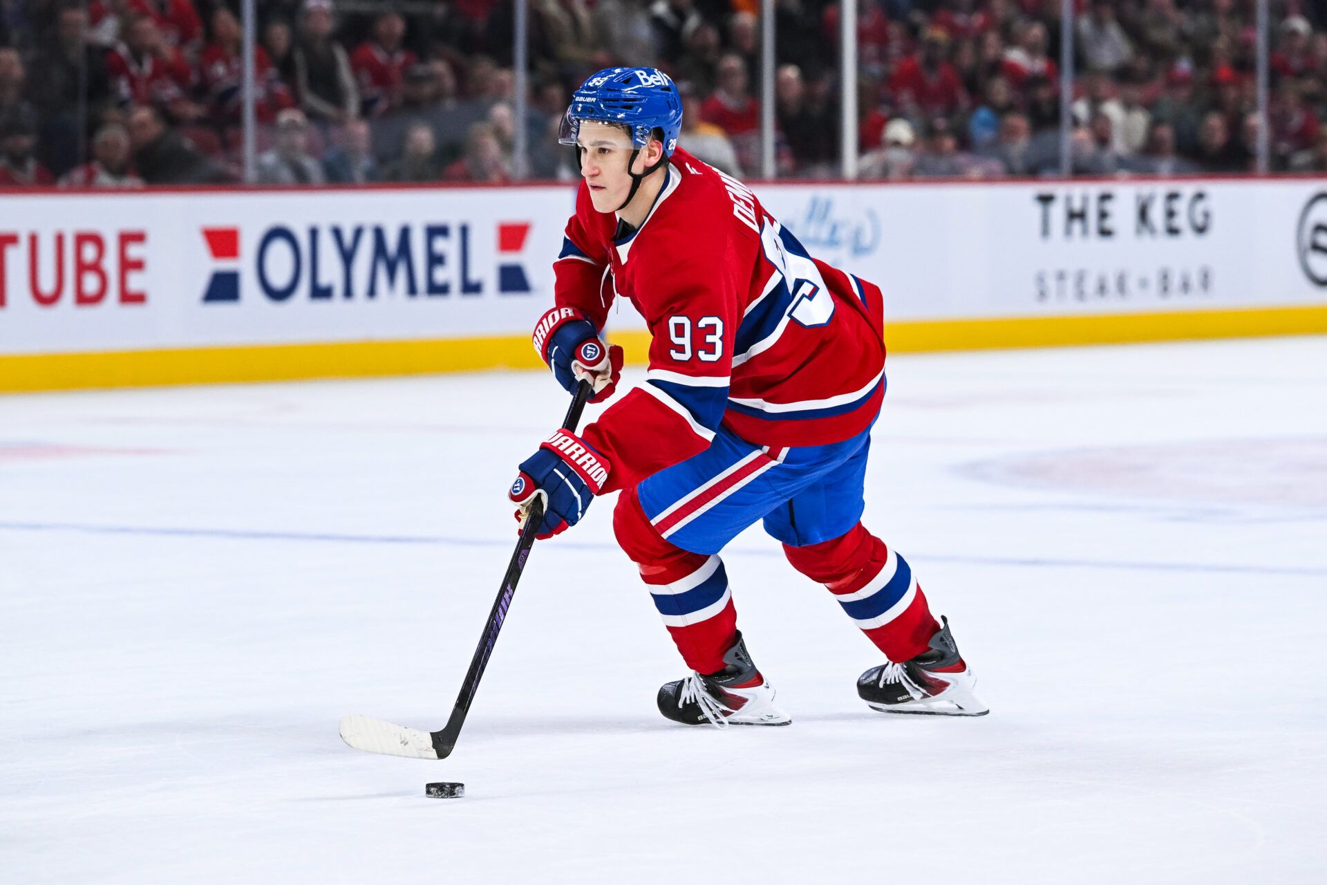 Montreal Canadiens right wing Ivan Demidov (93) plays the puck against the Nashville Predators during overtime at Bell Centre.