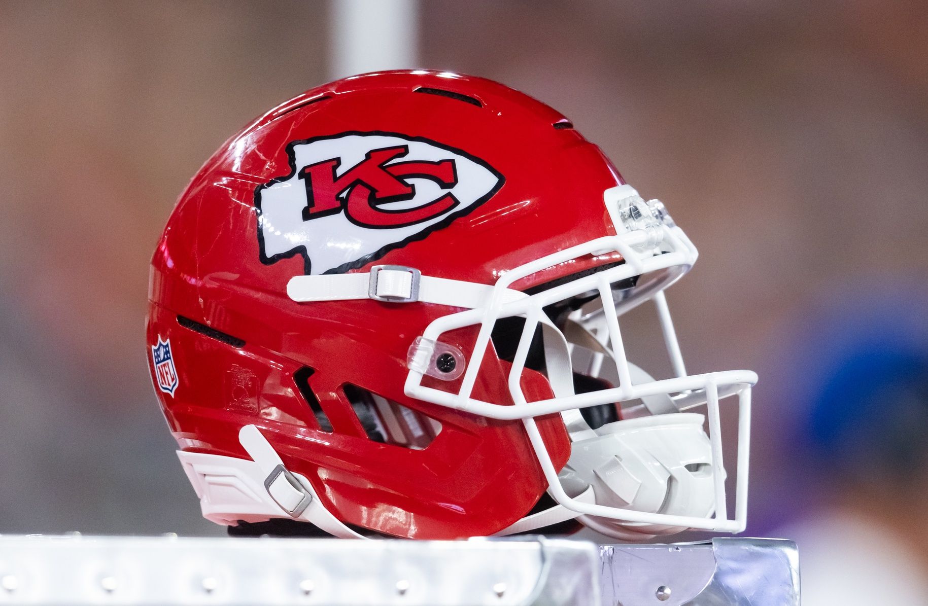 Detailed view of a Kansas City Chiefs helmet during a preseason NFL game at State Farm Stadium.