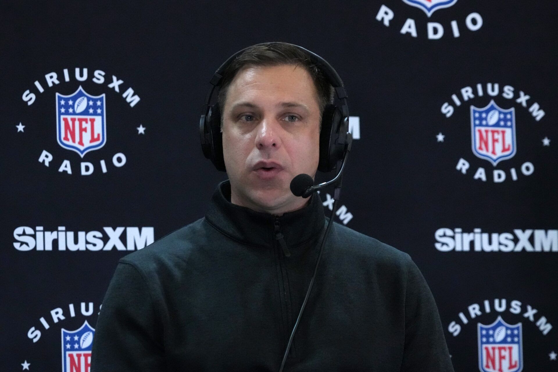 Kansas City Chiefs general manager Brett Veach on the SiriusXM radio set at the NFL Scouting Combine at Indiana Convention Center.