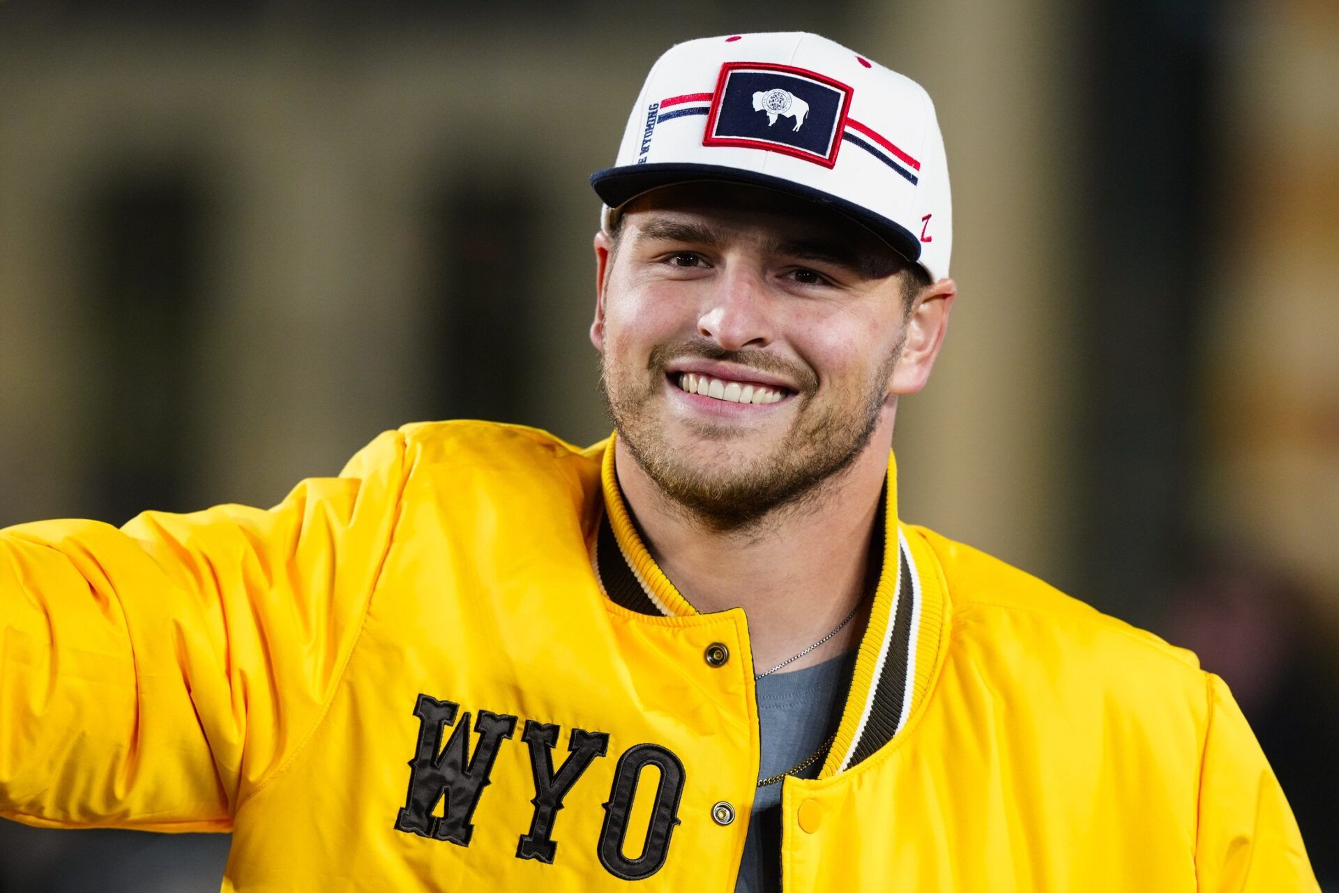 Wyoming Cowboys alumni and current Cincinnati Bengals linebacker Logan Wilson against the Boise State Broncos during the first quarter at Jonah Field at War Memorial Stadium.