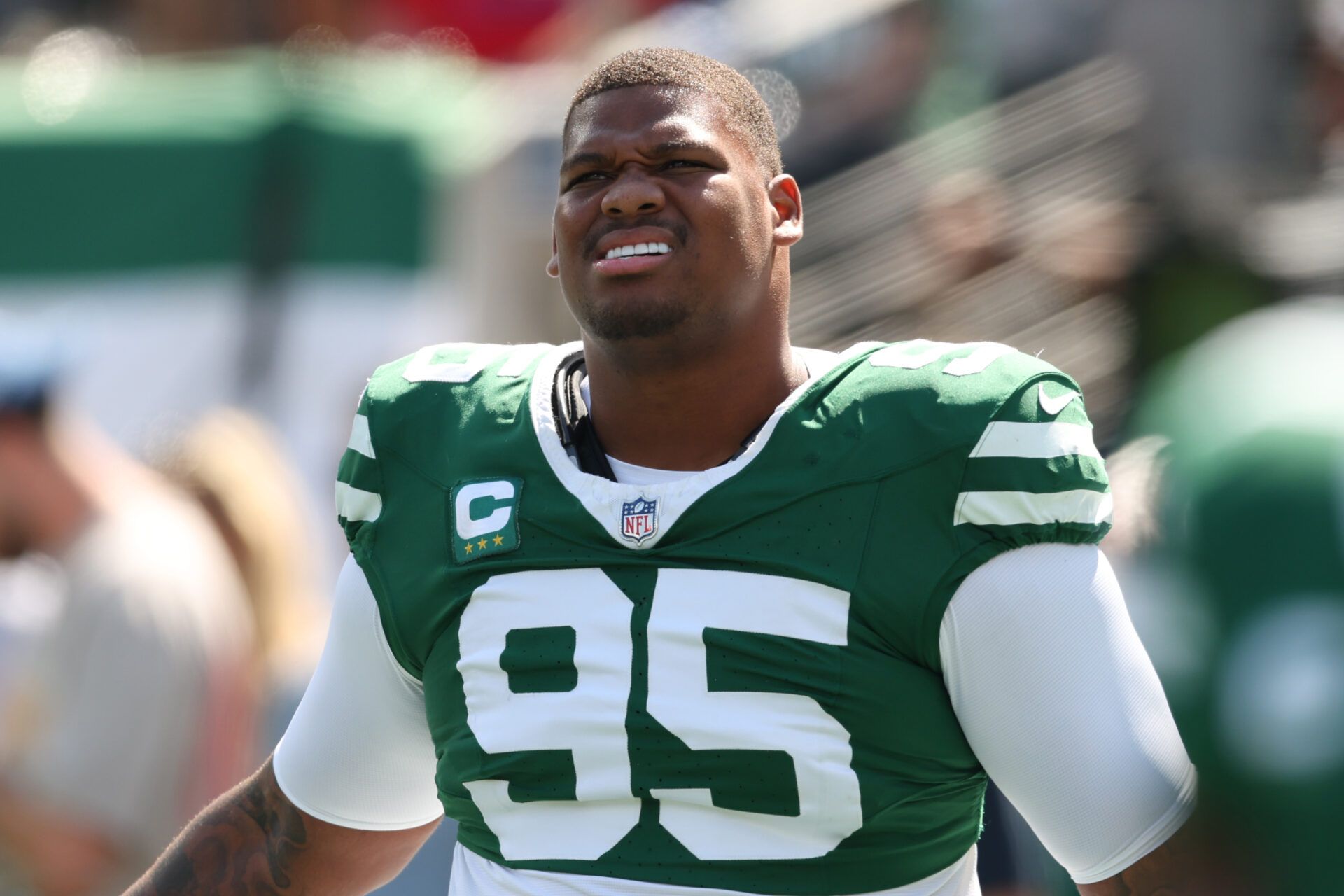 New York Jets defensive tackle Quinnen Williams (95) before the game against the Buffalo Bills at MetLife Stadium.