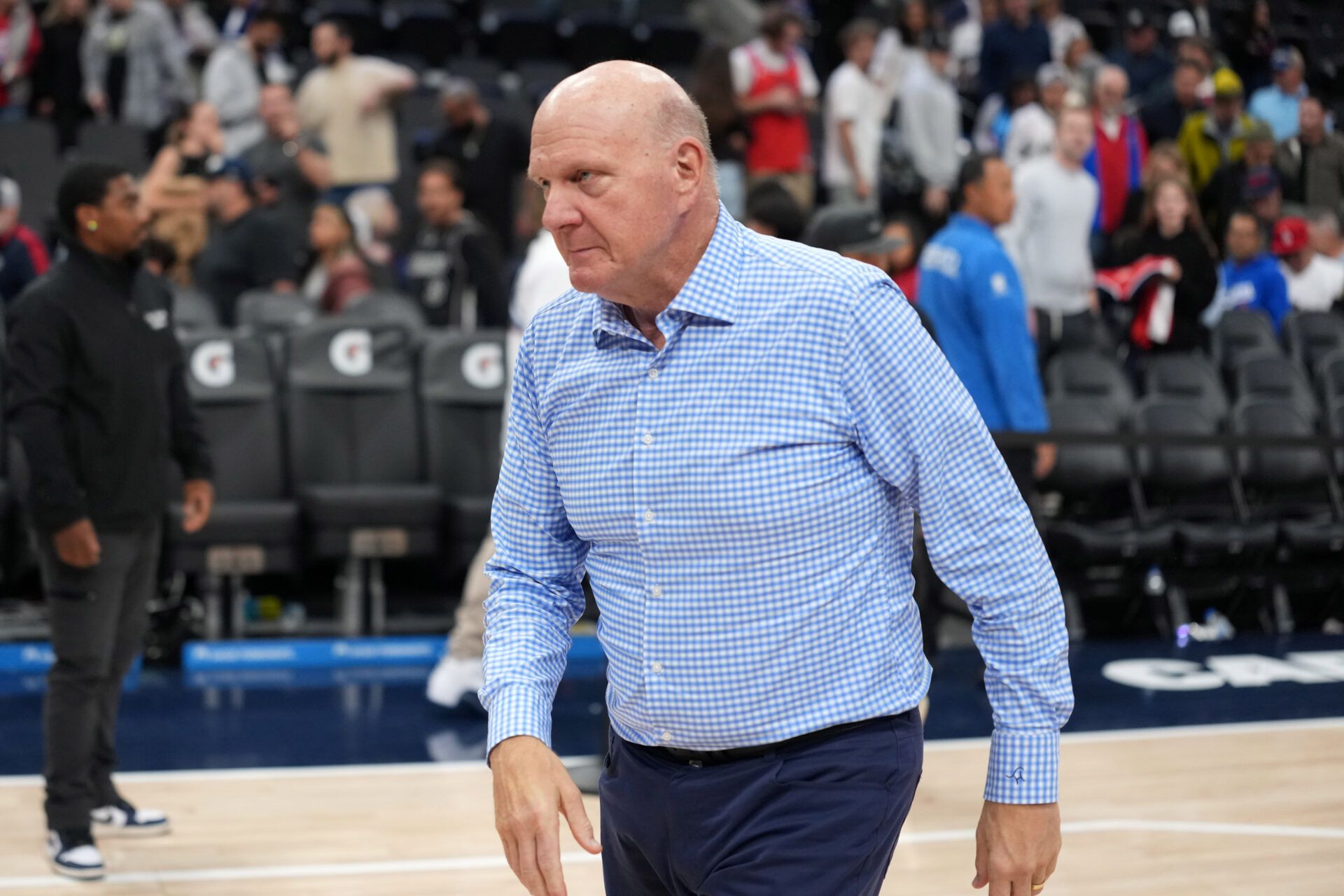 LA Clippers owner Steve Ballmer reacts at the end of the game against the Miami Heat at Intuit Dome.