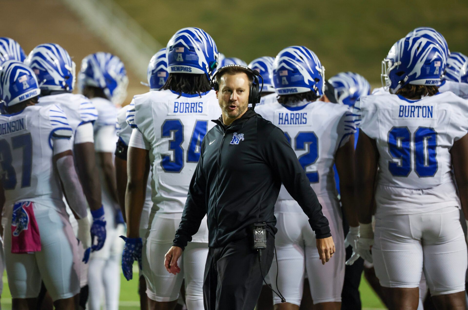Memphis Tigers head coach Scott Abell ccoaches against the Rice Owls in the second half at Rice Stadium.