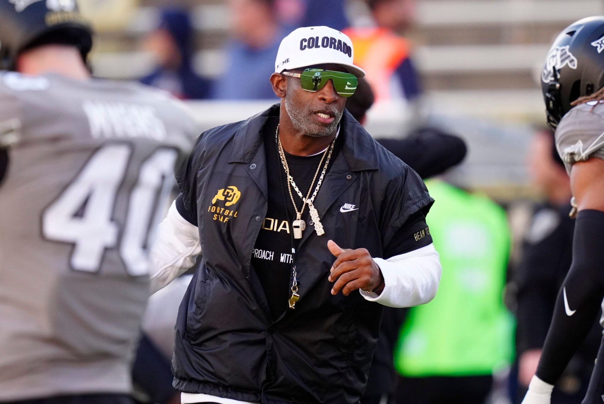 Colorado Buffaloes head coach Deion Sanders before the game against the Arizona Wildcats at Folsom Field.