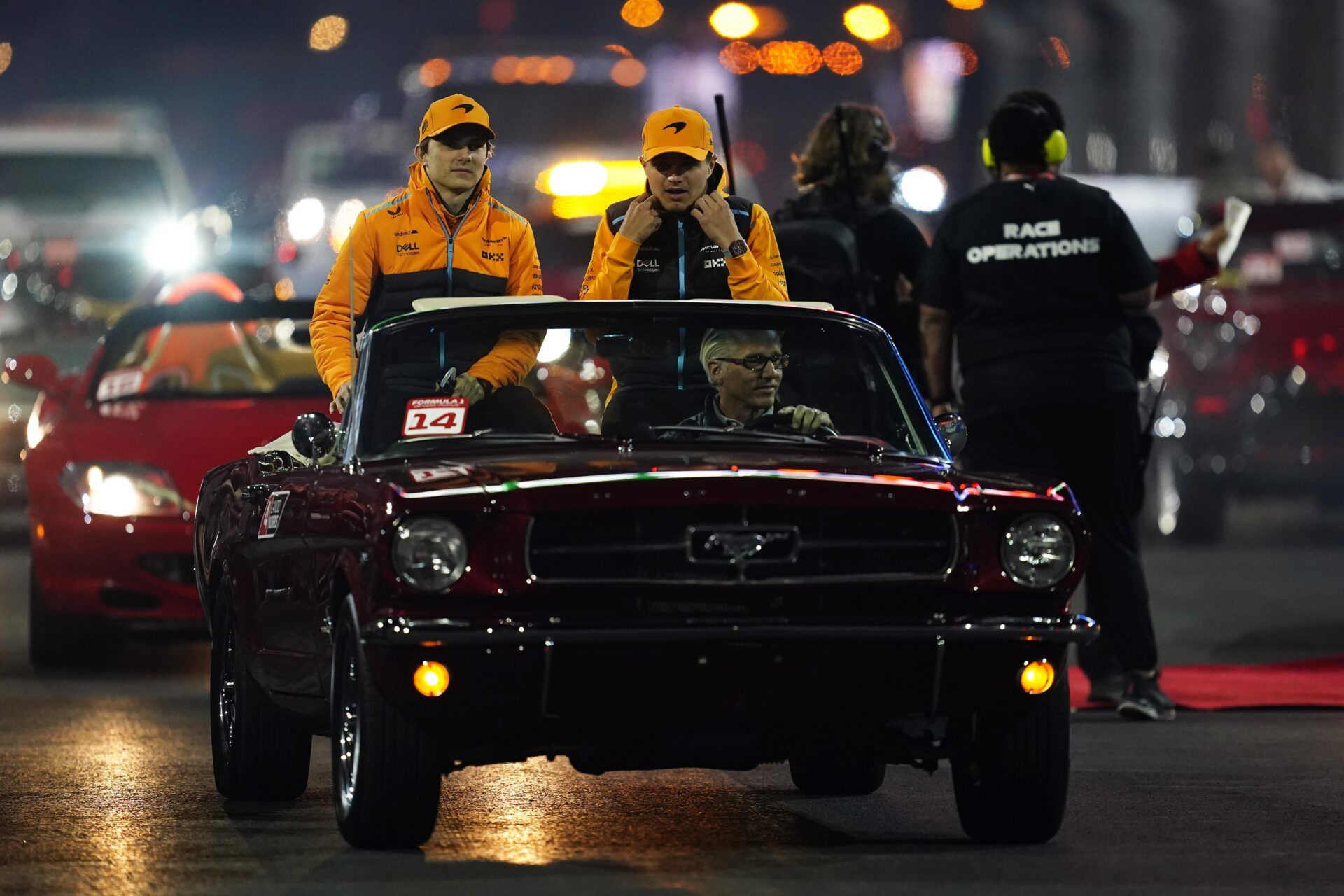 McLaren F1 drivers Oscar Piastri of Australia (81) and Lando Norris of Great Britain (4) during the Formula 1 Heineken Silver Las Vegas Grand Prix at the Las Vegas Strip Circuit.