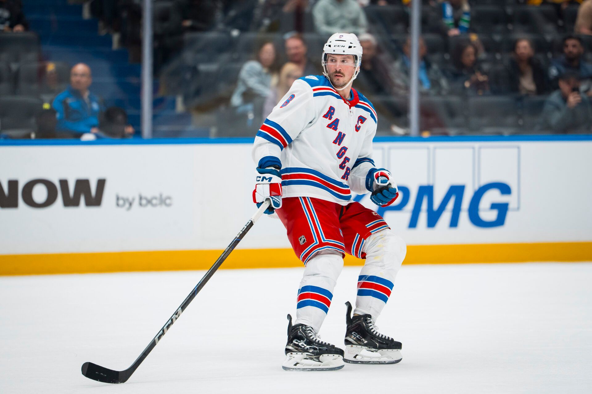 New York Rangers forward J.T. Miller (8) skates against the Vancouver Canucks in the third period at Rogers Arena.