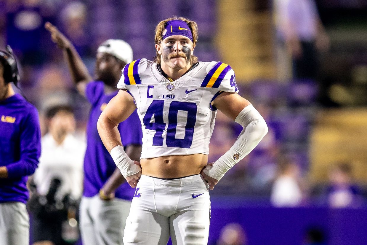 LSU Tigers linebacker Whit Weeks (40) looks on against the Southeastern Louisiana Lions during the second half at Tiger Stadium.