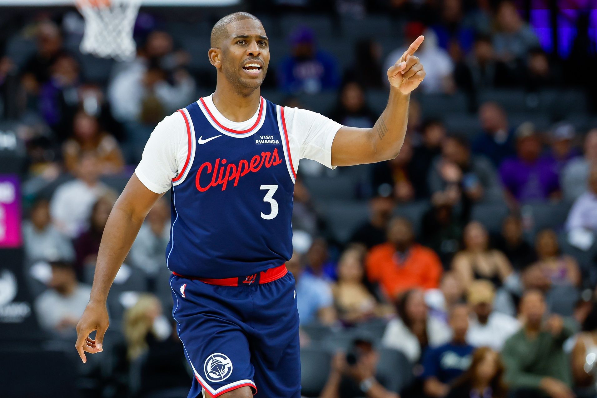Los Angeles Clippers guard Chris Paul (3) gestures towards a teammate during the third quarter against the Sacramento Kings at Golden 1 Center.
