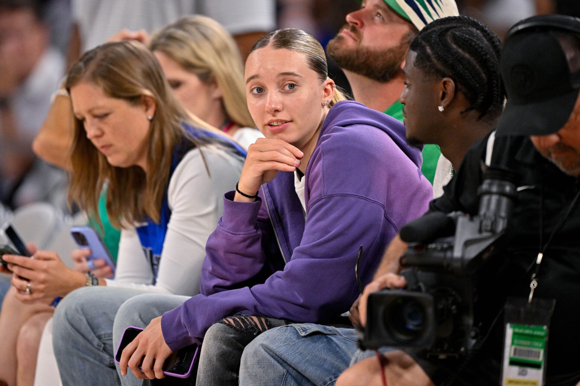 Dallas Wings guard Paige Bueckers looks on during the second quarter between the Dallas Mavericks and the Oklahoma City Thunder at Dickie's Arena.
