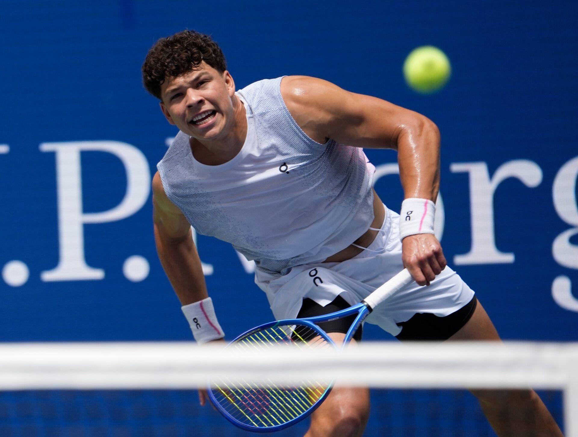 Ben Shelton (USA) hits to Ignacio Buse (PER) on day one of the 2025 U.S. Open tennis tournament at the USTA Billie Jean King National Tennis Center.