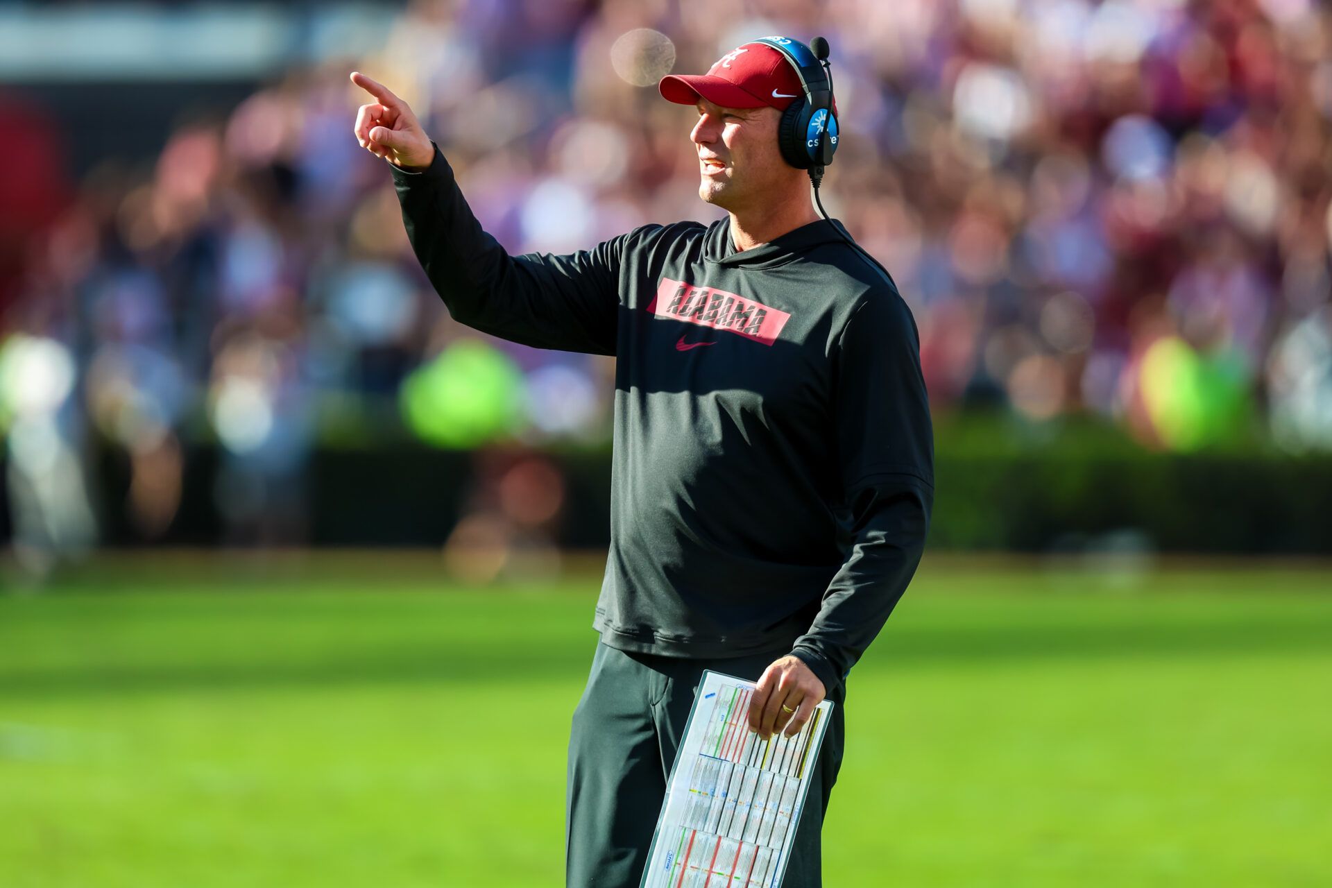 Alabama Crimson Tide head coach Kalen Deboer directs his team against the South Carolina Gamecocks in the first quarter at Williams-Brice Stadium.