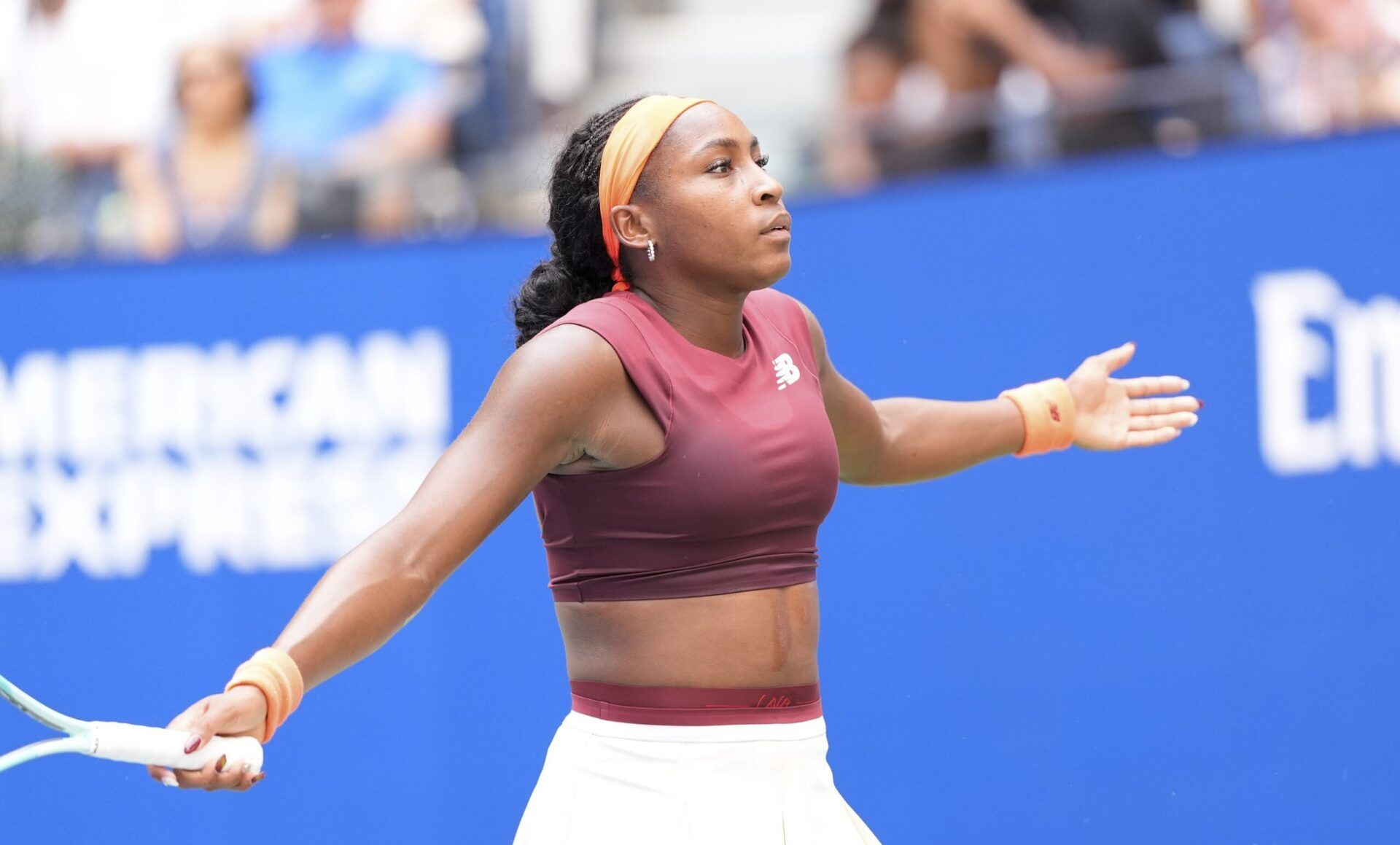 Coco Gauff (USA) after a miss to Naomi Osaka (JPN) (not pictured) on day nine of the 2025 U.S. Open tennis tournament at the USTA Billie Jean King National Tennis Center.