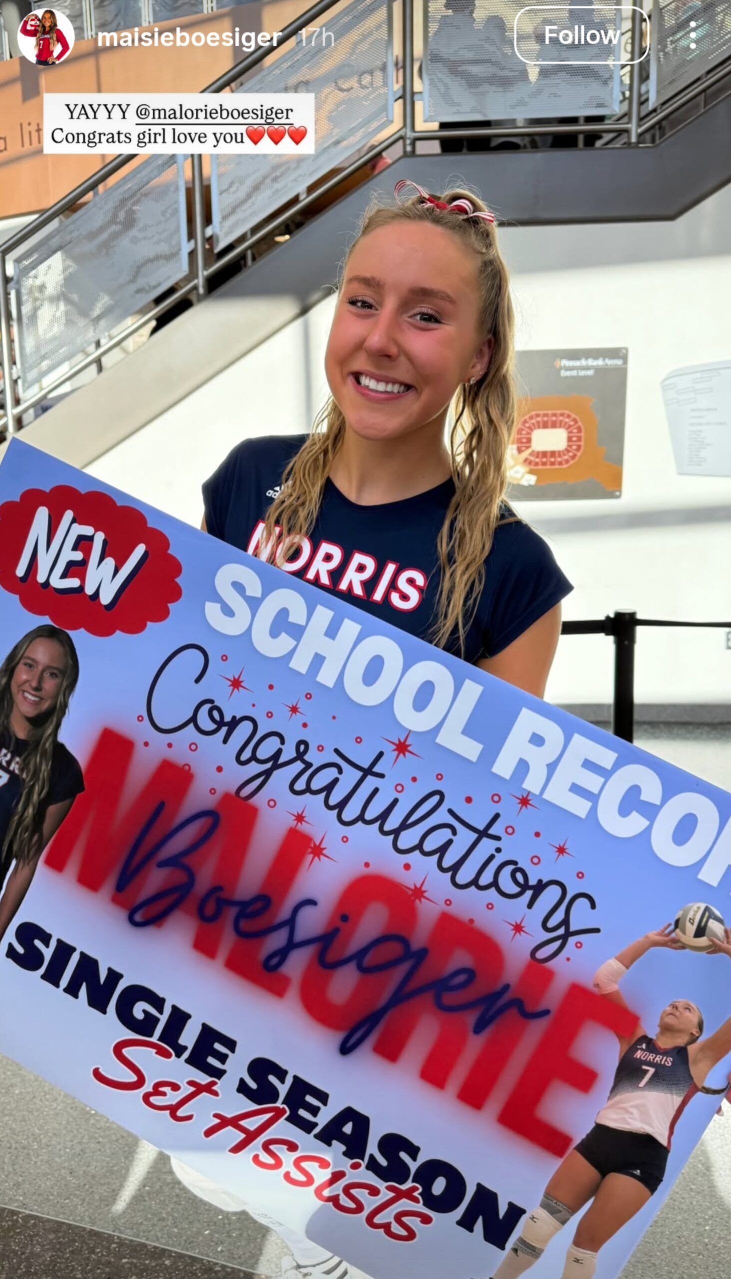 Nebrasks's Maisie Boesiger reaction to sister achievement/ Instagram - maisieboesiger