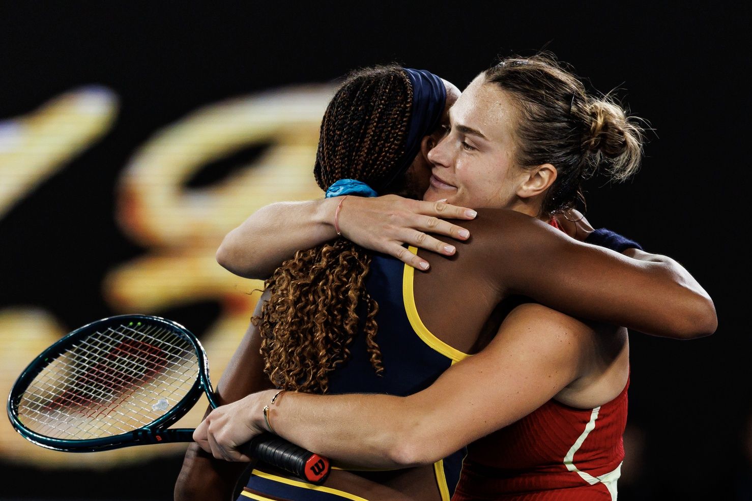 Aryna Sabalenka of Belarus celebrates her victory over Coco Gauff of the United States in the semi-final of the womens singles at the Australian Open.