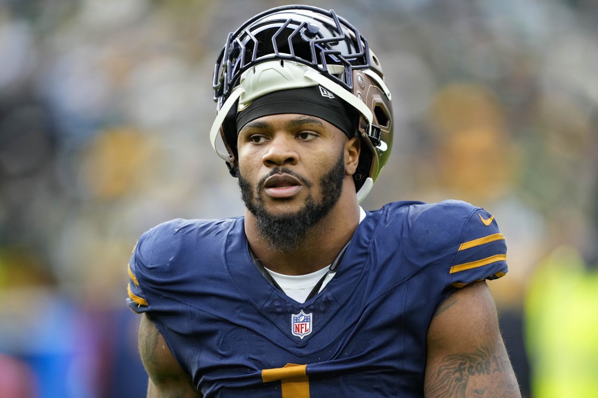 Green Bay Packers defensive end Micah Parsons (1) following the game against the Carolina Panthers at Lambeau Field.
