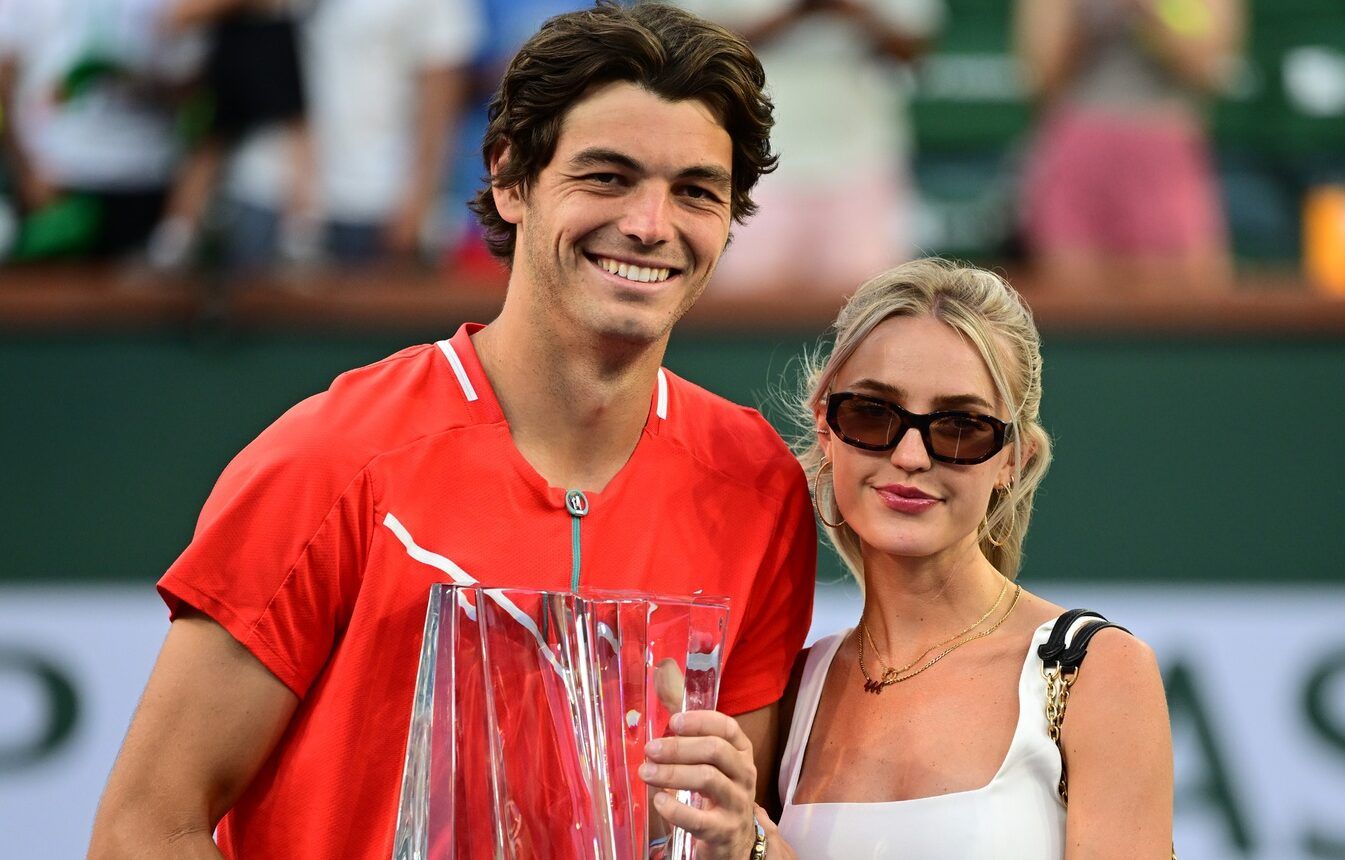 Taylor Fritz (USA) with his girlfriend Morgan Riddle after defeating Rafael Nadal (ESP) in the men’s final at the BNP Paribas Open at the Indian Wells Tennis Garden.